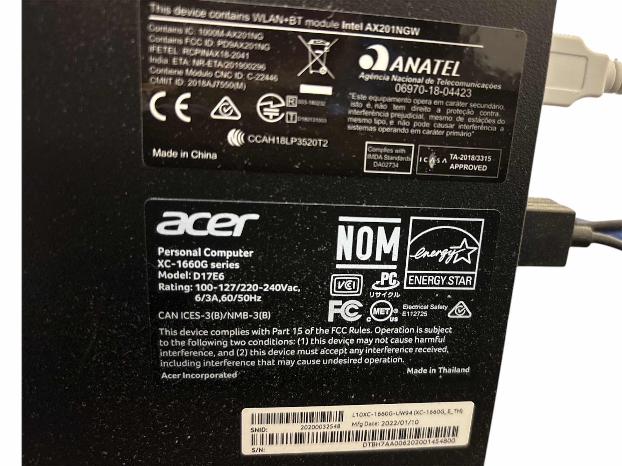 Photo 1 of ACER ASPIRE INTEL COMPUTER CORE MODEL D17E6