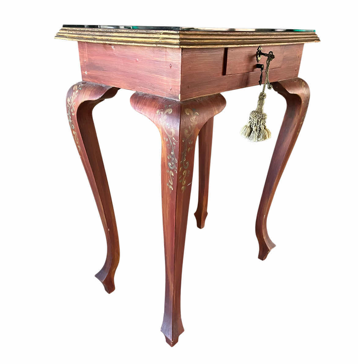 Photo 1 of ANTIQUE GLASS TOP FLORAL PAINTED ACCENT TABLE 23” X 16” H32”
