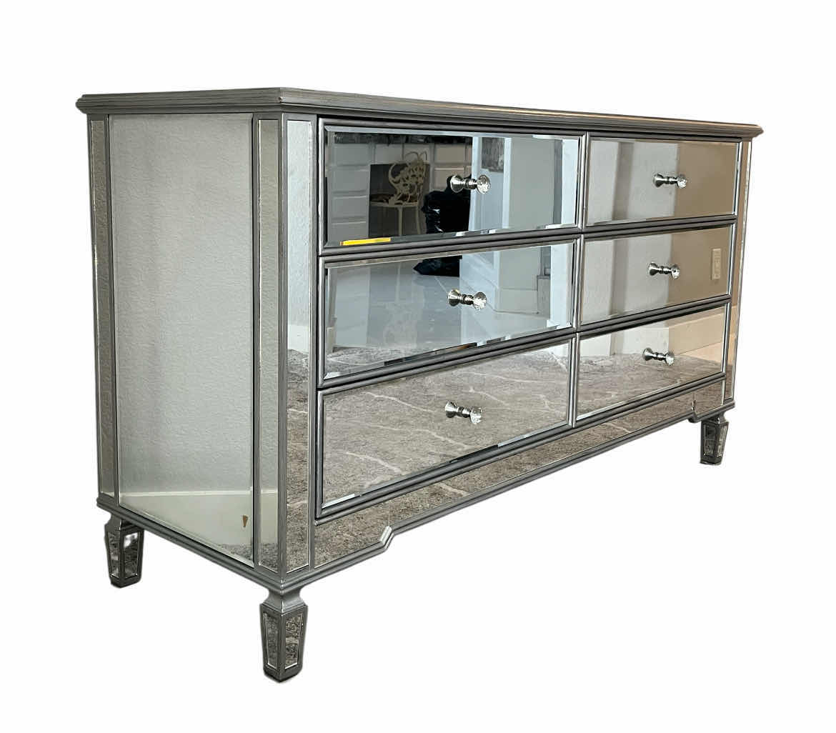 Photo 1 of BRIXTON MIRROR PANELED 6 DRAWER ANTIQUE SILVER FINISH WOOD DRESSER 60” X 21” H33”