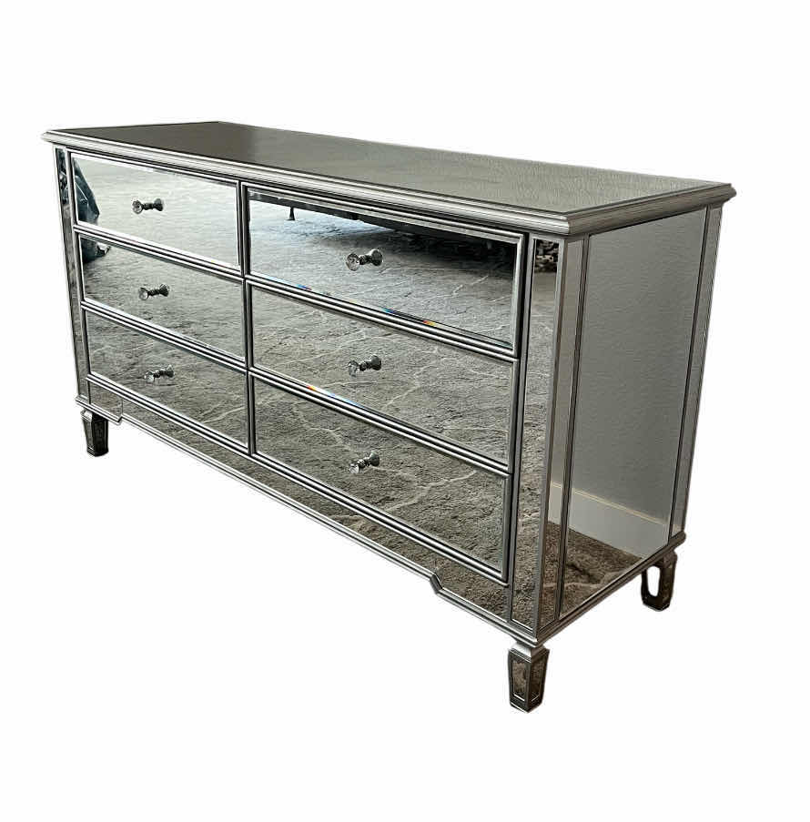 Photo 1 of BRIXTON MIRROR PANELED 6 DRAWER ANTIQUE SILVER FINISH WOOD DRESSER 60” X 21” H33”