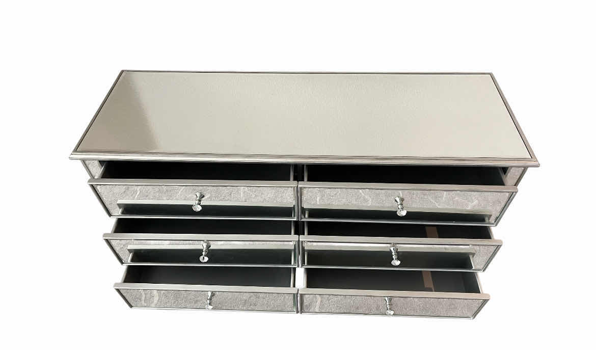 Photo 1 of BRIXTON MIRROR PANELED 6 DRAWER ANTIQUE SILVER FINISH WOOD DRESSER 60” X 21” H33”