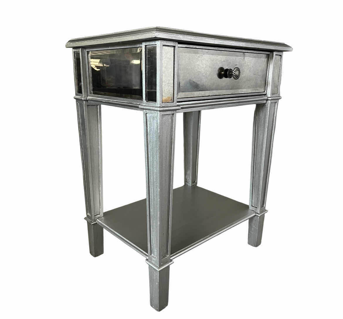 Photo 1 of PIER ONE MIRROR PANELED ANTIQUE SILVER FINISH WOOD 1 DRAWER NIGHTSTAND 22” X 16” H28”