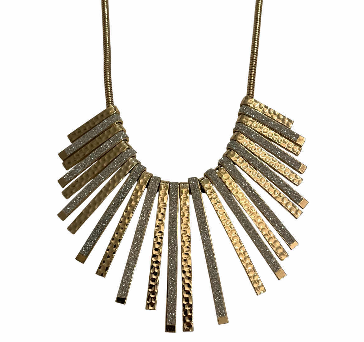 Photo 1 of NEW GOLD TONE 16” HAMMERED & GLITTER BIB NECKLACE