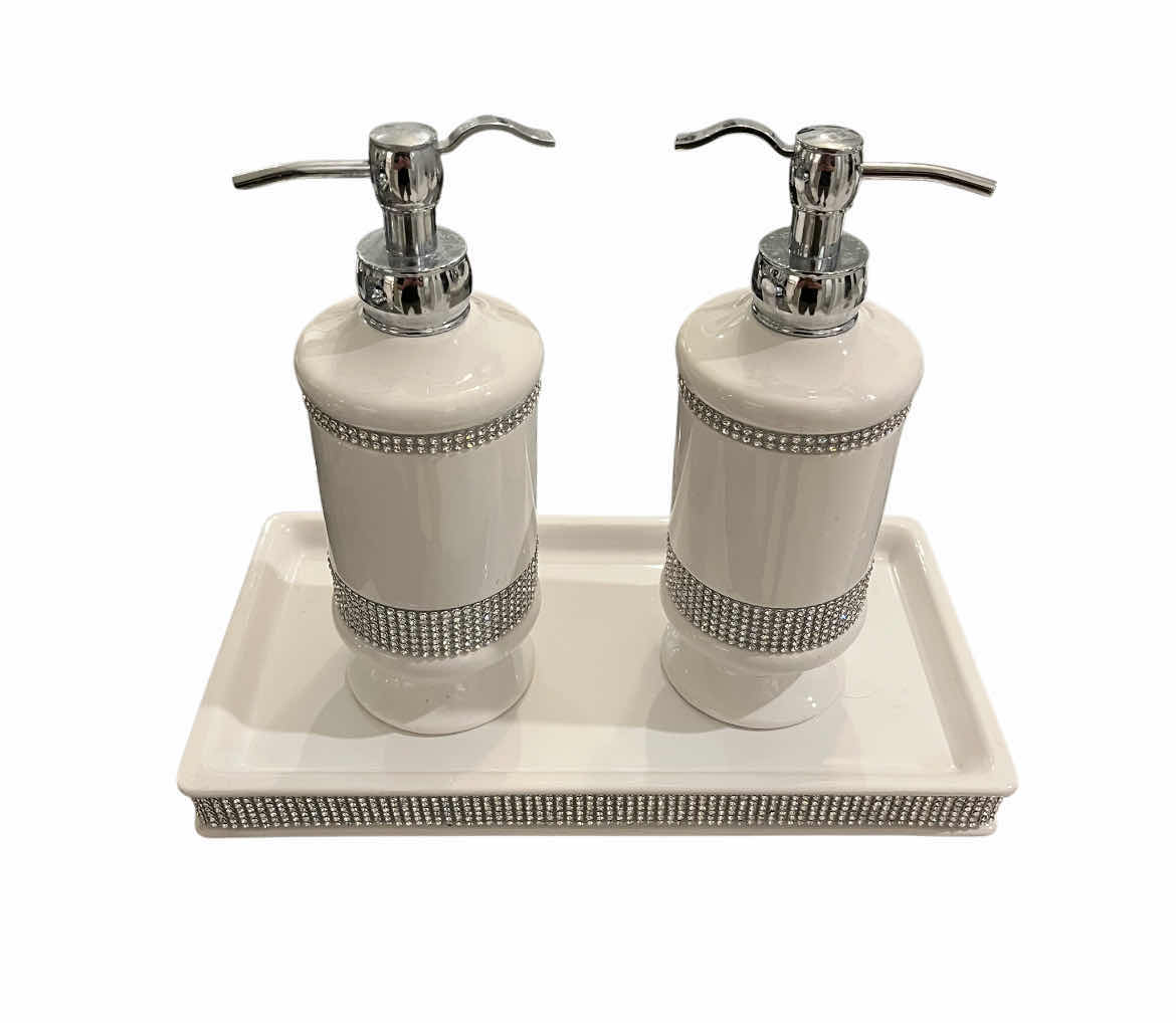 Photo 1 of WHITE BEDAZZLED CERAMIC BATHROOM DECOR (6)