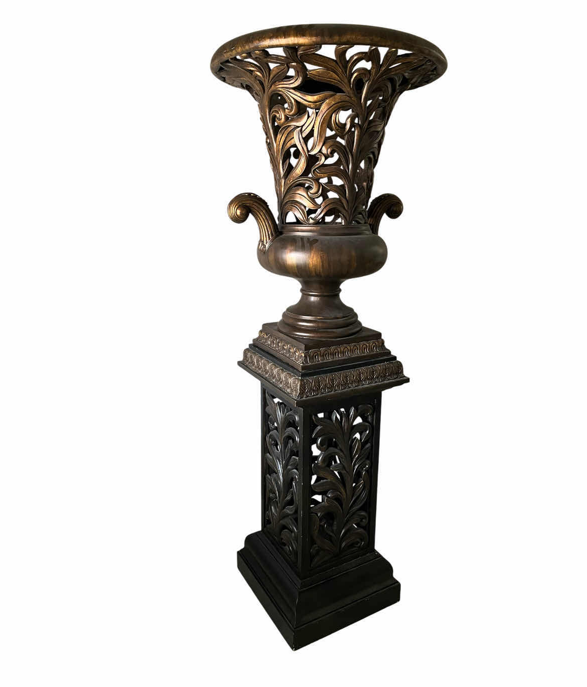 Photo 1 of AGED BROZNE 2PC OVERSIZED URN & PEDESTAL RESIN DECOR 31” X 79” (READ NOTES)