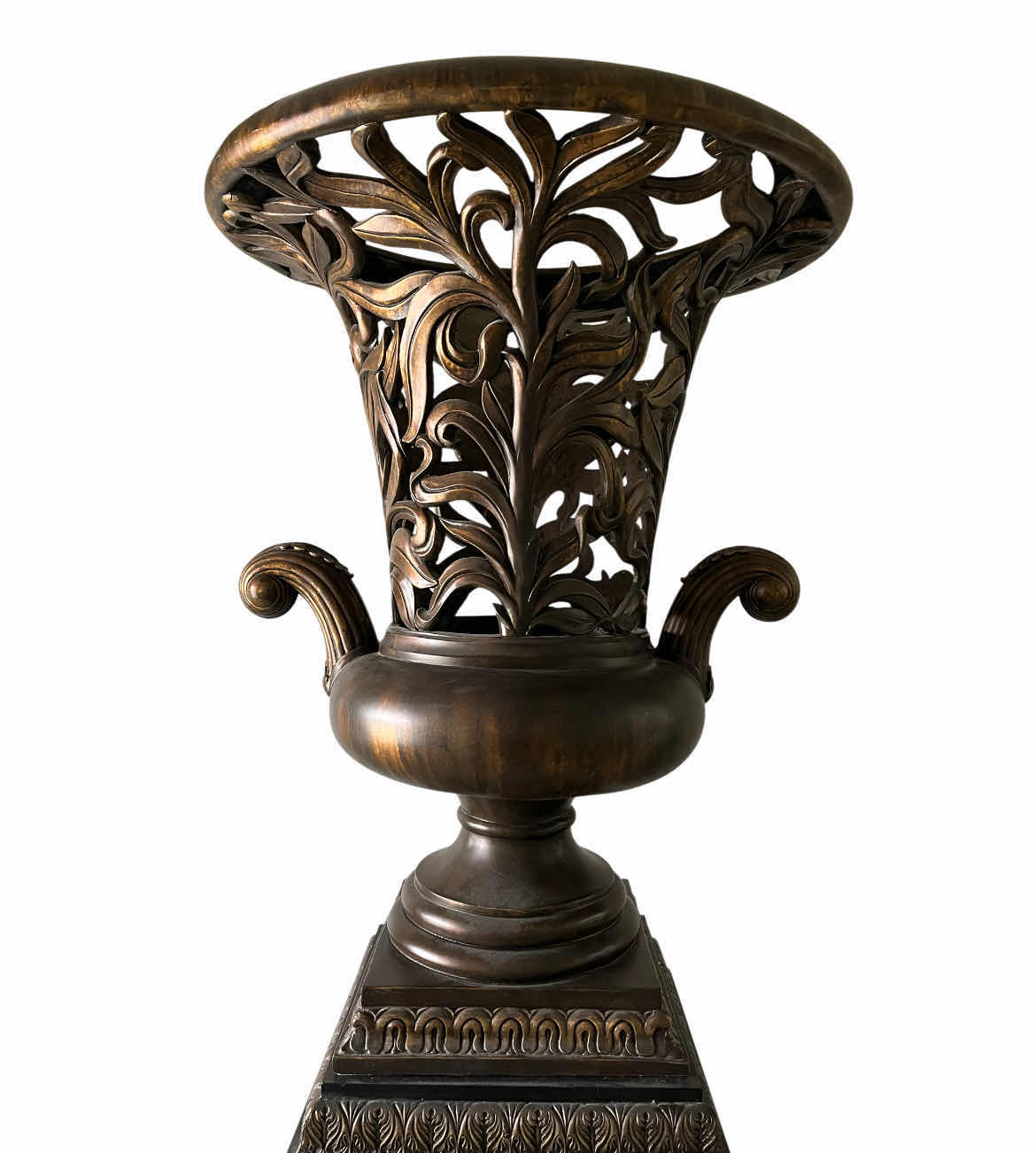 Photo 1 of AGED BROZNE 2PC OVERSIZED URN & PEDESTAL RESIN DECOR 31” X 79” (READ NOTES)