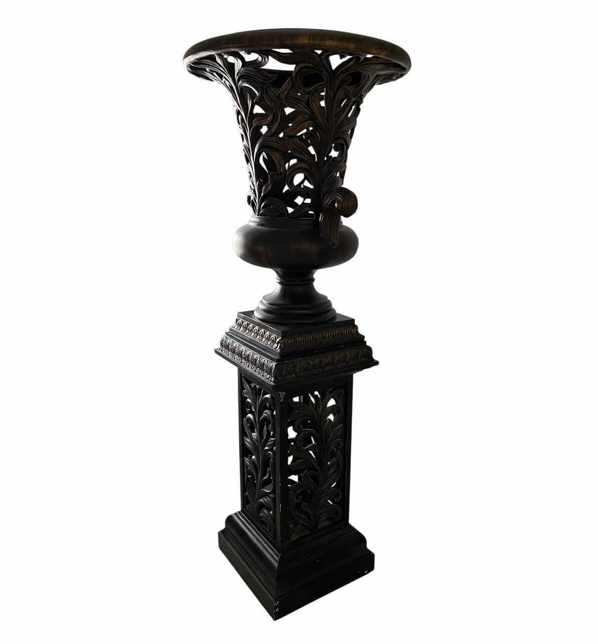 Photo 1 of AGED BROZNE 2PC OVERSIZED URN & PEDESTAL RESIN DECOR 31” X 79” (READ NOTES)