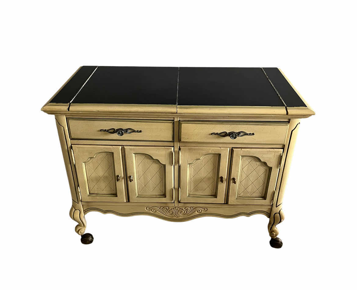 Photo 1 of BROYHILL PREMIER LEAF TOP ROLLING LIQUOR BAR CABINET 40”-63” X 20” H30”