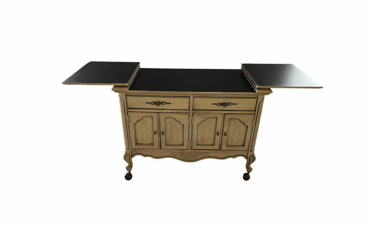 Photo 1 of BROYHILL PREMIER LEAF TOP ROLLING LIQUOR BAR CABINET 40”-63” X 20” H30”
