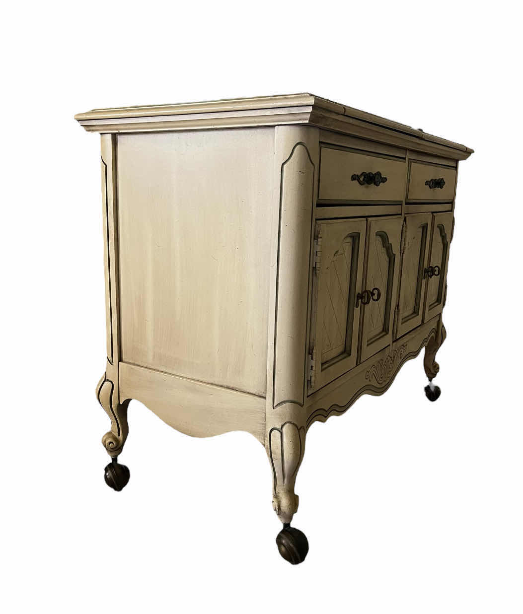 Photo 1 of BROYHILL PREMIER LEAF TOP ROLLING LIQUOR BAR CABINET 40”-63” X 20” H30”