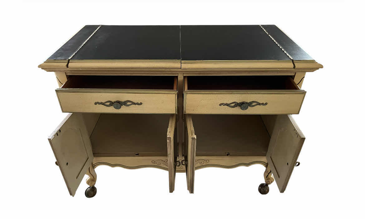 Photo 1 of BROYHILL PREMIER LEAF TOP ROLLING LIQUOR BAR CABINET 40”-63” X 20” H30”