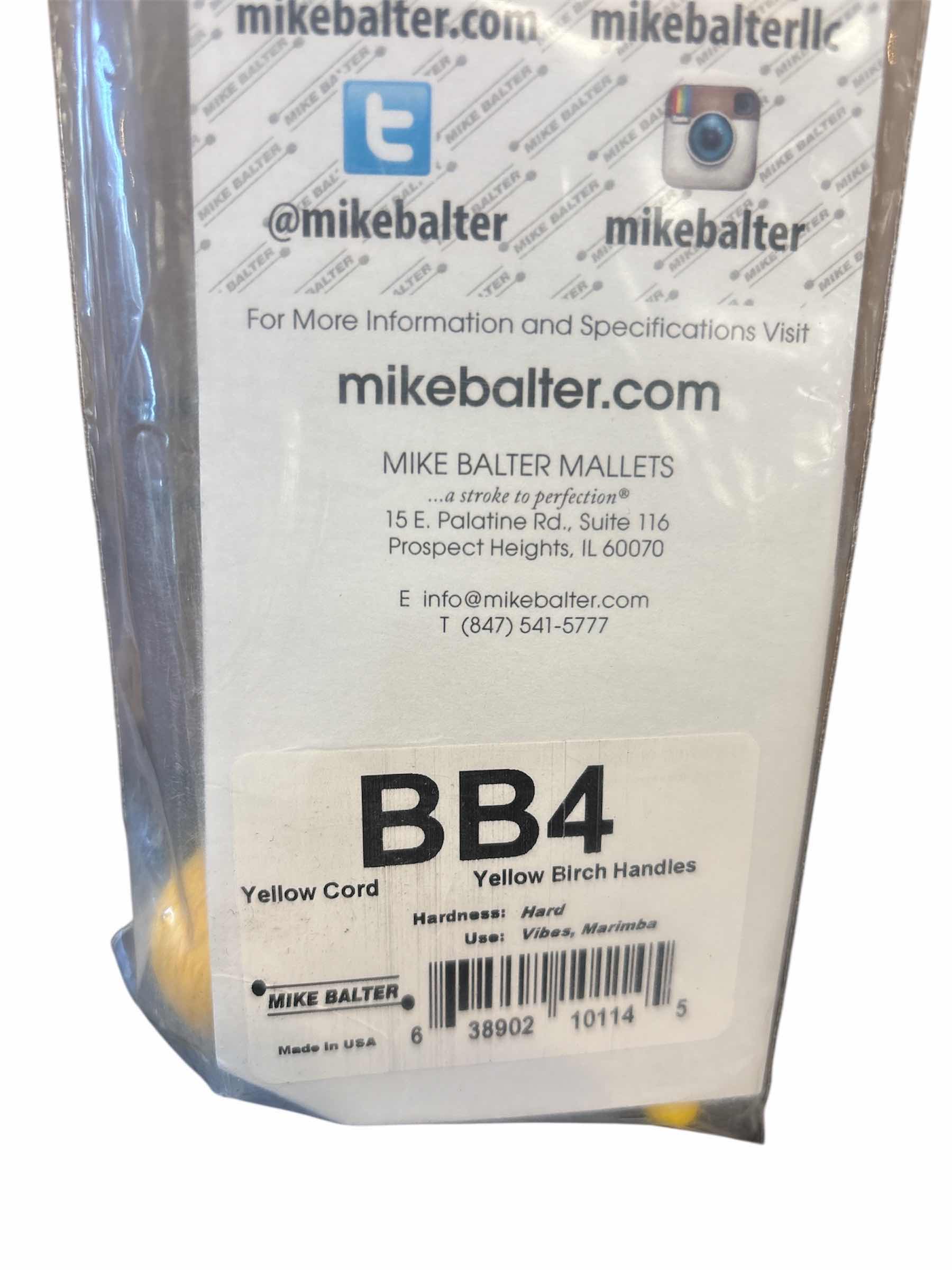 Photo 1 of NEW MIKE BALTER BASICS MALLETS, HARD YELLOW CORD W YELLOW BIRCH HANDLES (BB4)