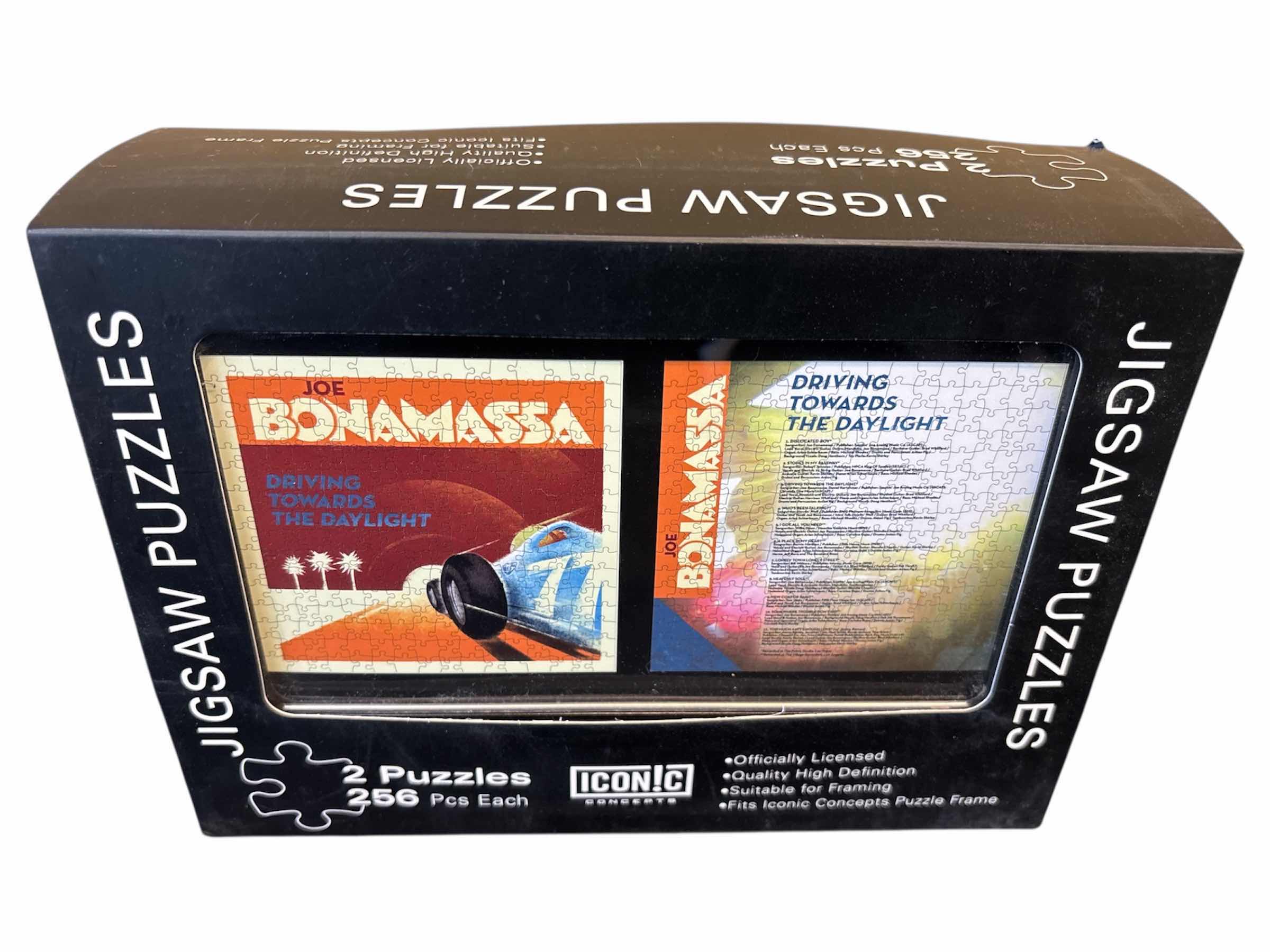 Photo 1 of NEW ICONIC CONCEPTS 2 PUZZLES, 256 PCS EACH- JOE BONAMASSA DRIVING TOWARDS THE DAYLIGHT ALBUM COVER & BACK COVER