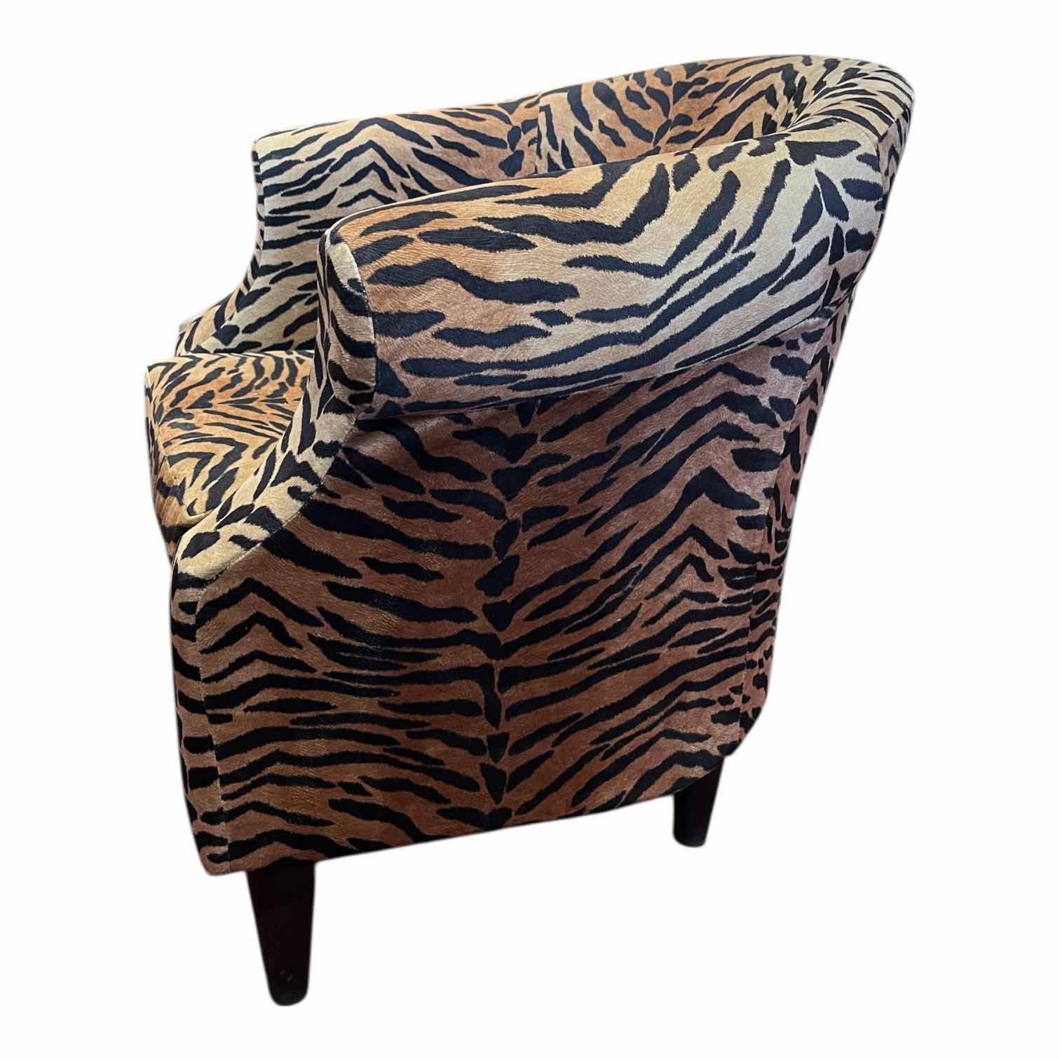 Photo 1 of OVERMAN INTERNATIONAL TIGER PRINT UPHOLSTERED ACCENT CHAIR 33” X 27” H31”