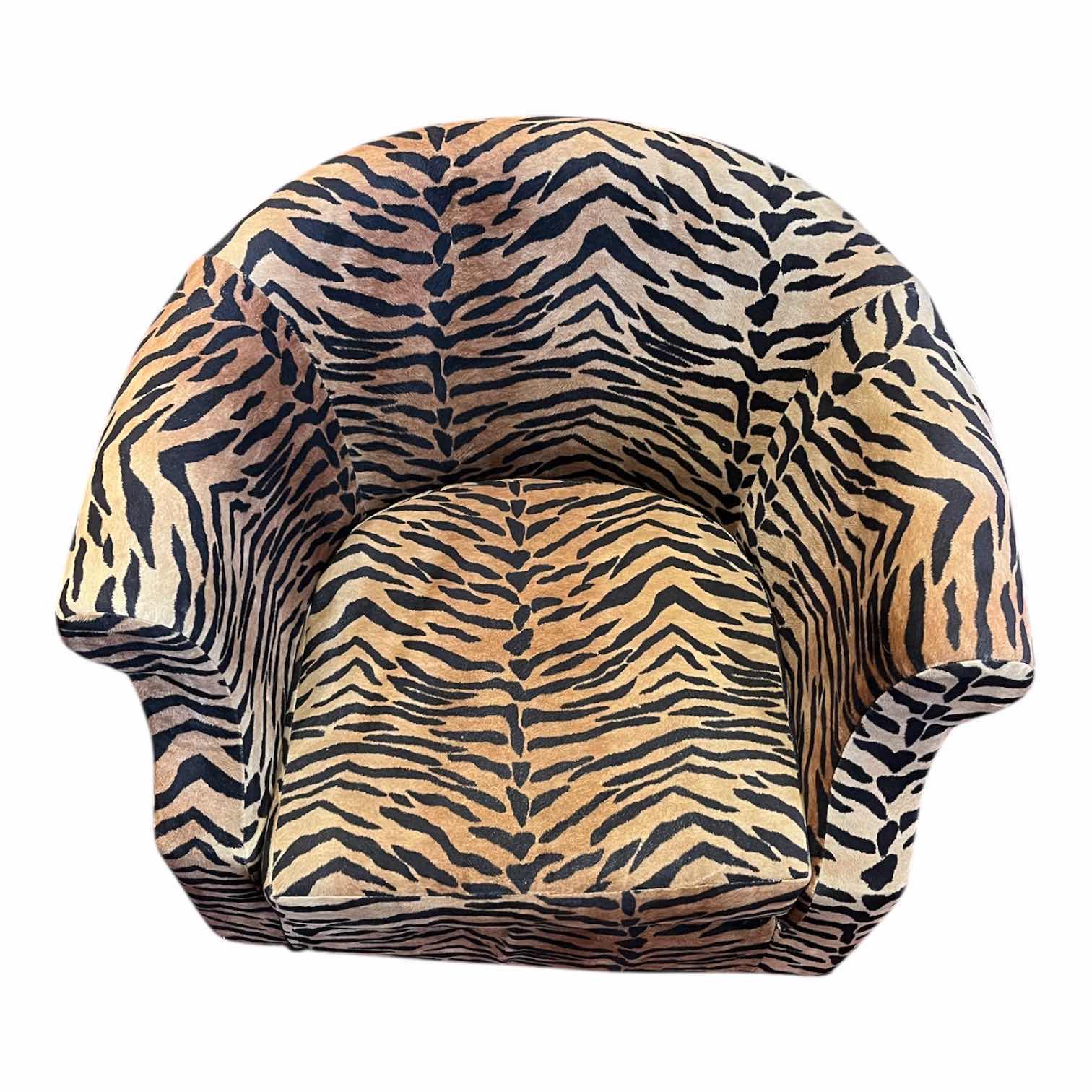 Photo 1 of OVERMAN INTERNATIONAL TIGER PRINT UPHOLSTERED ACCENT CHAIR 33” X 27” H31”