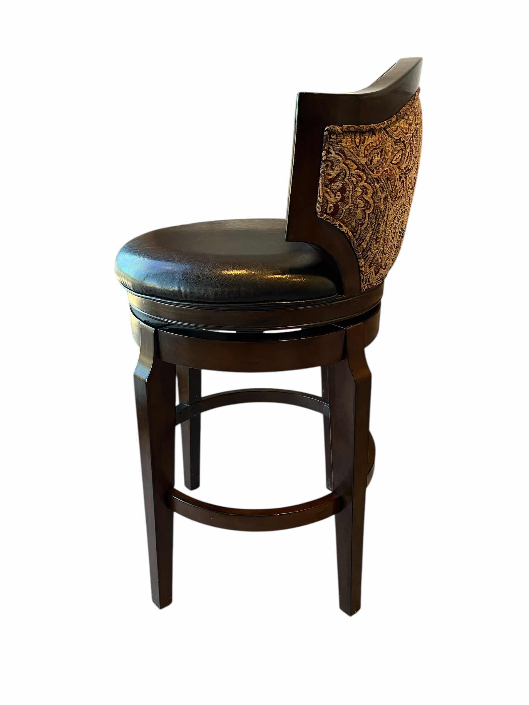 Photo 1 of STEVE SILVER JASPER BROWN LEATHER DARK WALNUT WOOD PAISLEY PRINT BACK BARSTOOL