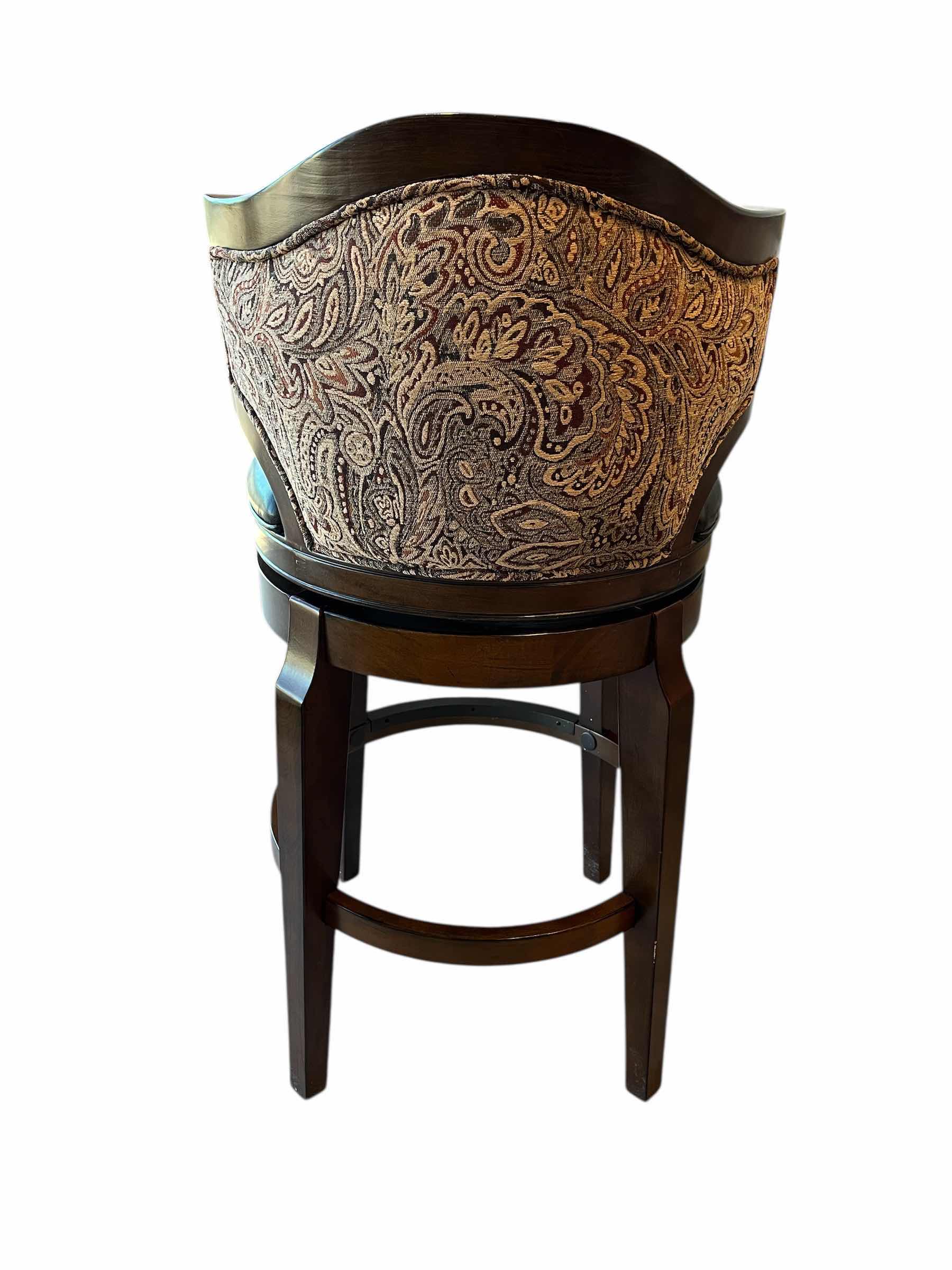 Photo 1 of STEVE SILVER JASPER BROWN LEATHER DARK WALNUT WOOD PAISLEY PRINT BACK BARSTOOL