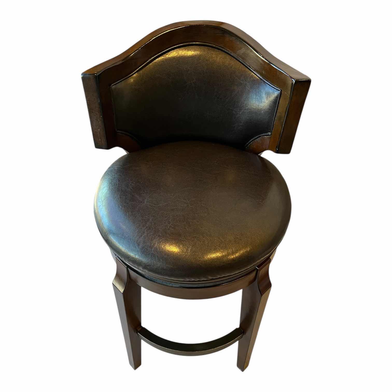 Photo 1 of STEVE SILVER JASPER BROWN LEATHER DARK WALNUT WOOD PAISLEY PRINT BACK BARSTOOL