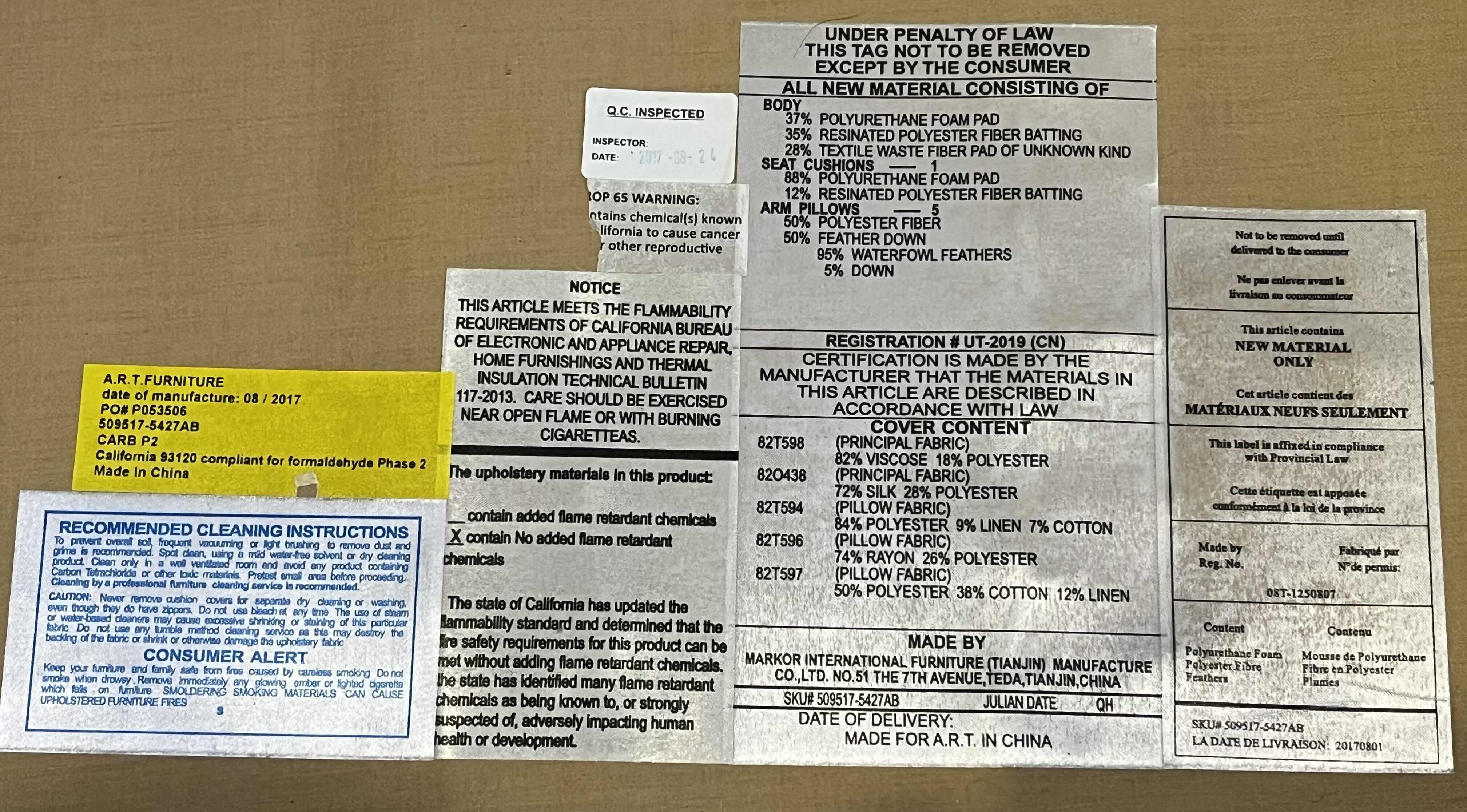 Photo 1 of ART FURNITURE GIOVANNA COLLECTION WEDGE SECTIONAL SOFA W THROW PILLOWS (509517-5427ab) 155” X 74” H47” READ NOTES