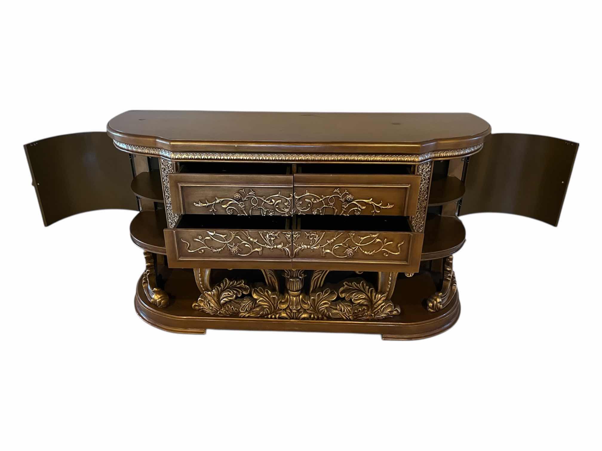 Photo 1 of ACNE FURNITURE CONSTANTINE COLLECTION GOLD ACCENTED FINISH WOOD DRESSER 71.5” X 21” H39.5” (READ NOTES)