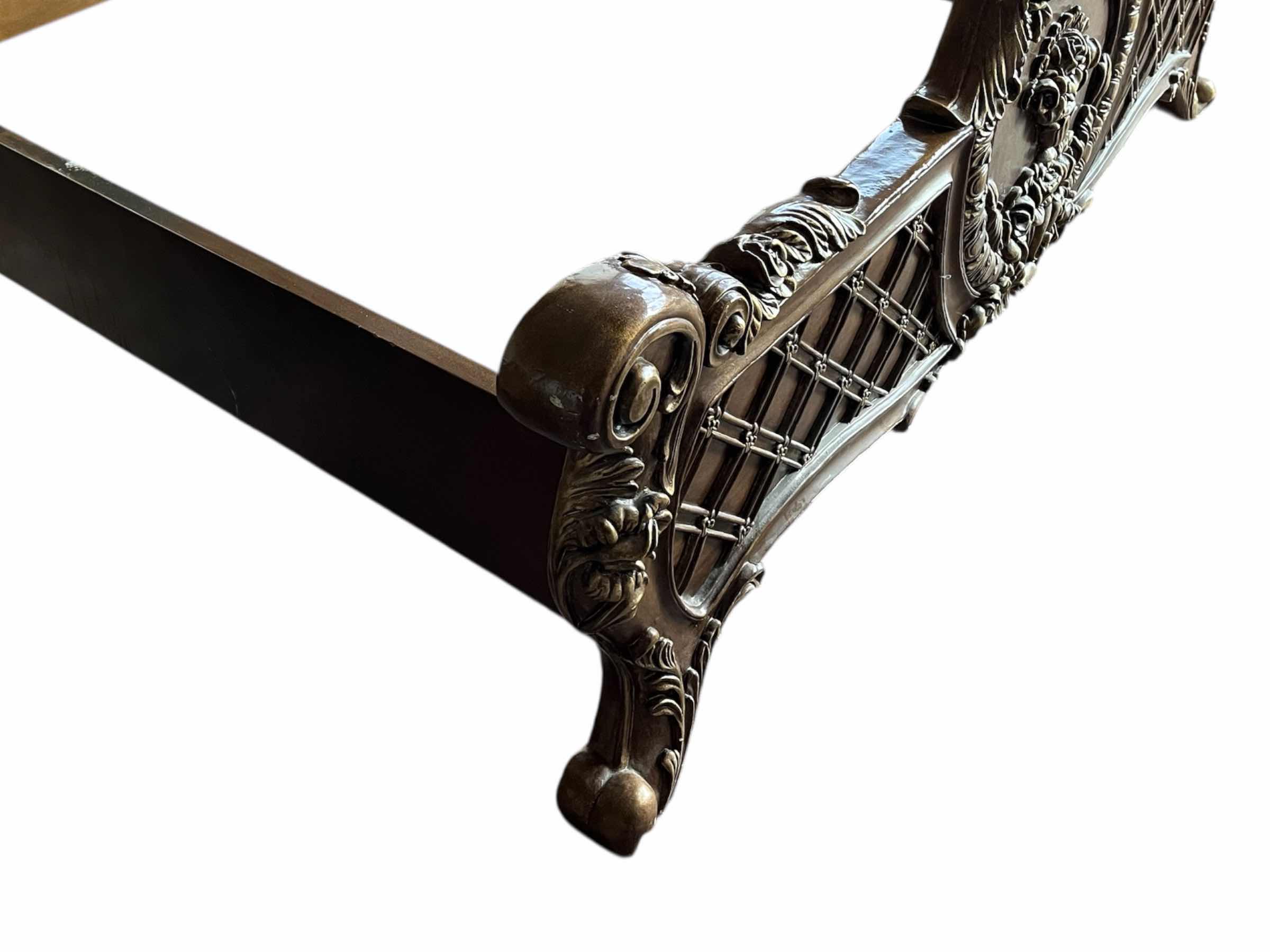 Photo 1 of ACNE FURNITURE CONSTANTINE COLLECTION GOLD ACCENTED FINISH WOOD KING BED FRAME 96” X 92.5” H90” (READ NOTES)