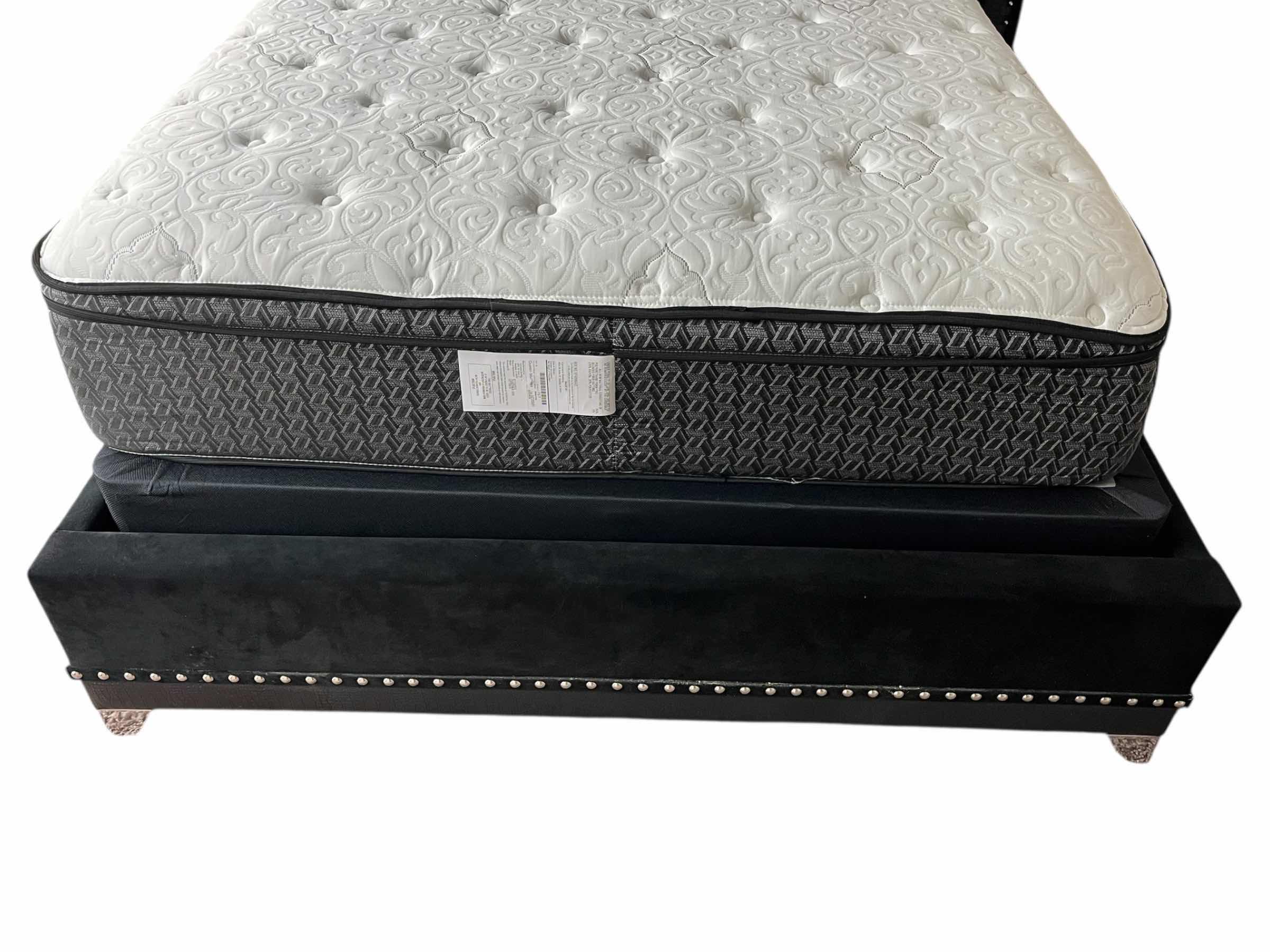 Photo 1 of COASTER BARZINI BLACK UPHOLSTERED OUEEN PLATFORM BED W CORSICANA QUEEN MATTRESS & BOX SPRING (READ NOTES)