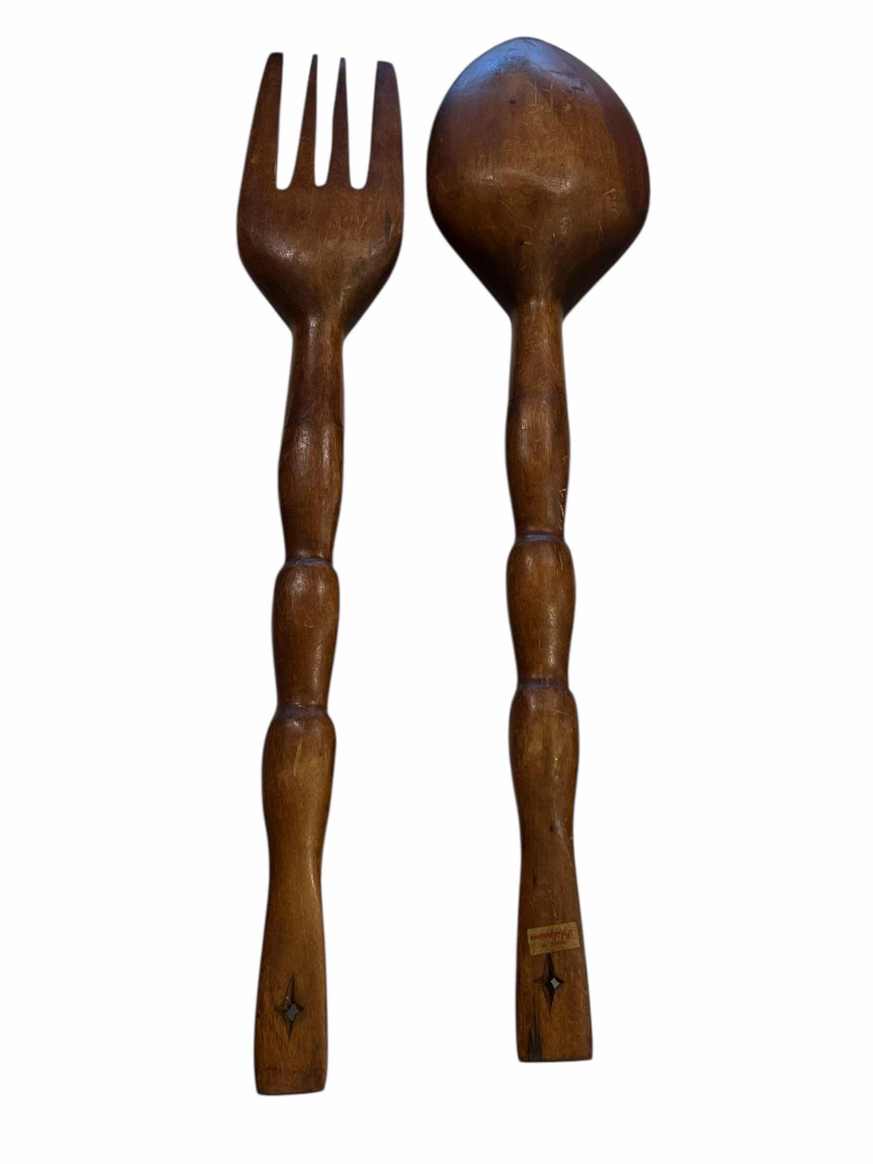 Photo 1 of PHILIPPINES HAND CARVED DECORATIVE WOOD FORK & SPOON 6” X 26”