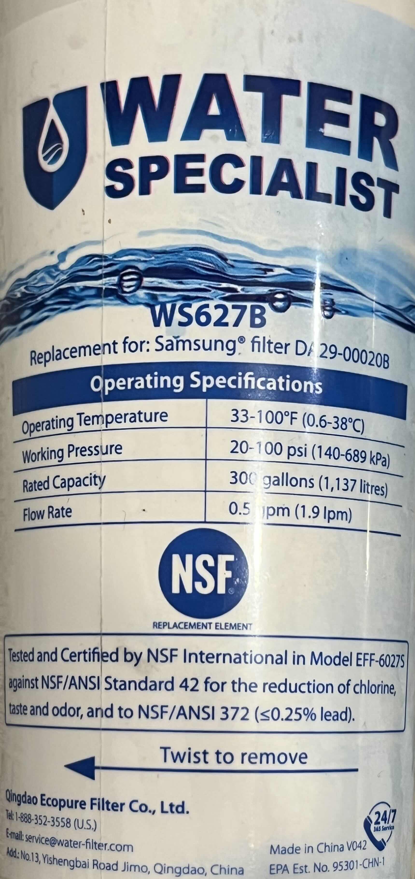 Photo 1 of 2-PACK WATER SPECIALIST SAMSUNG REFRIGERATOR WATER FILTER WS627B
