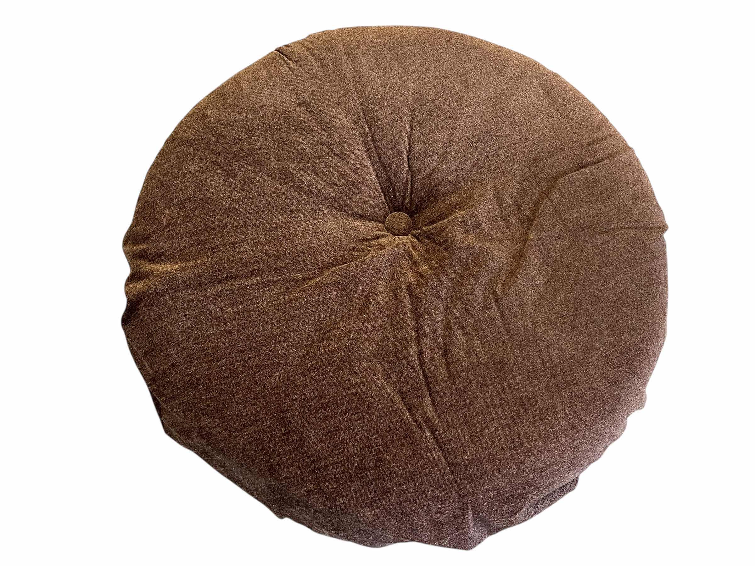 Photo 1 of VINTAGE OVERSIZE BROWN RUFFLED UPHOLSTERED WOOD OTTOMAN 31” X 17