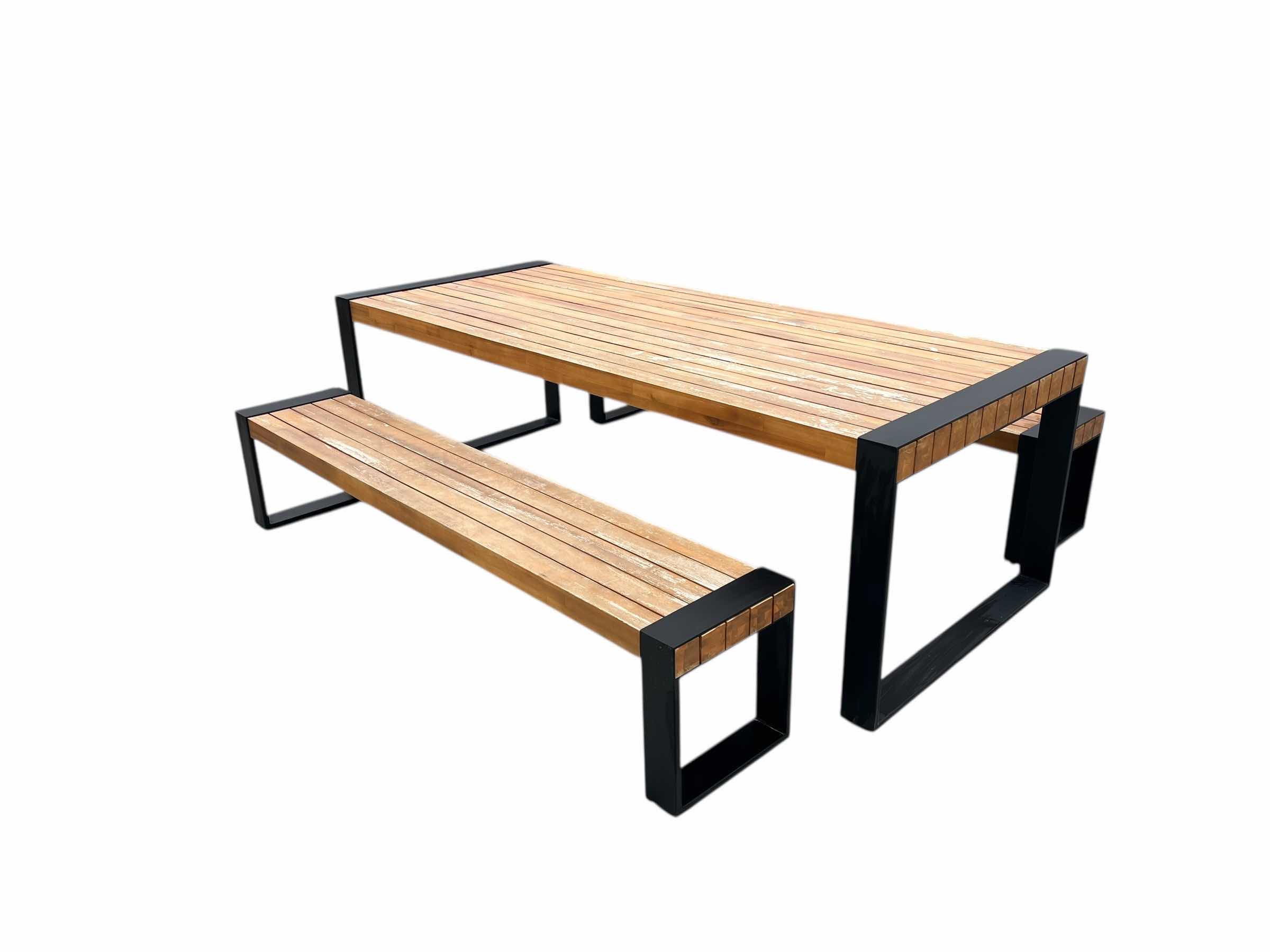 Photo 1 of ARTICLE LUBEK TUSCAN WOOD OUTDOOR PATIO TABLE & BENCH SET (READ NOTES)