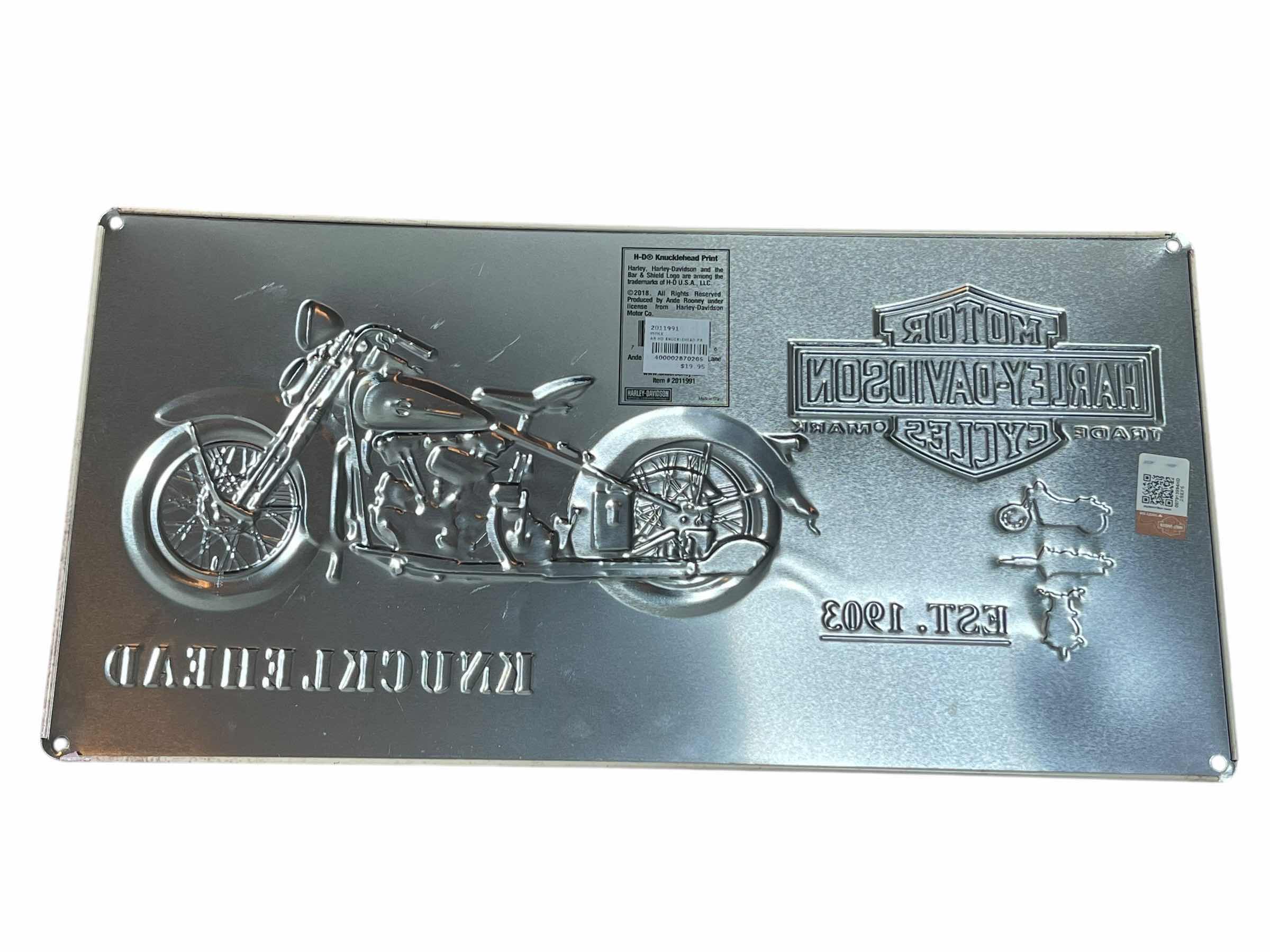 Photo 1 of HARLEY DAVIDSON KNUCKLEHEAD TIN SIGN 20” X 10”