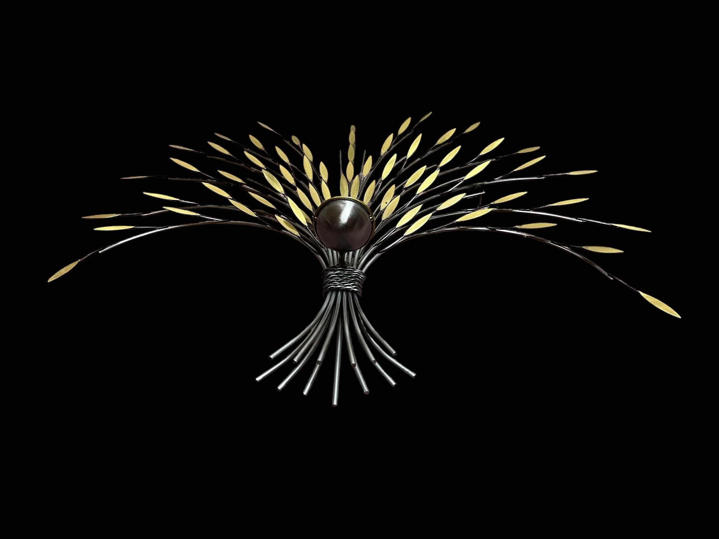 Photo 1 of ARTISAN HOUSE C. JERE SMALL SHEAVES SINGLE METAL SCULPTURE WALL ART (STYLE-210659 SS/BR/CH) W COA 29.5” X 5.5” H26.5”