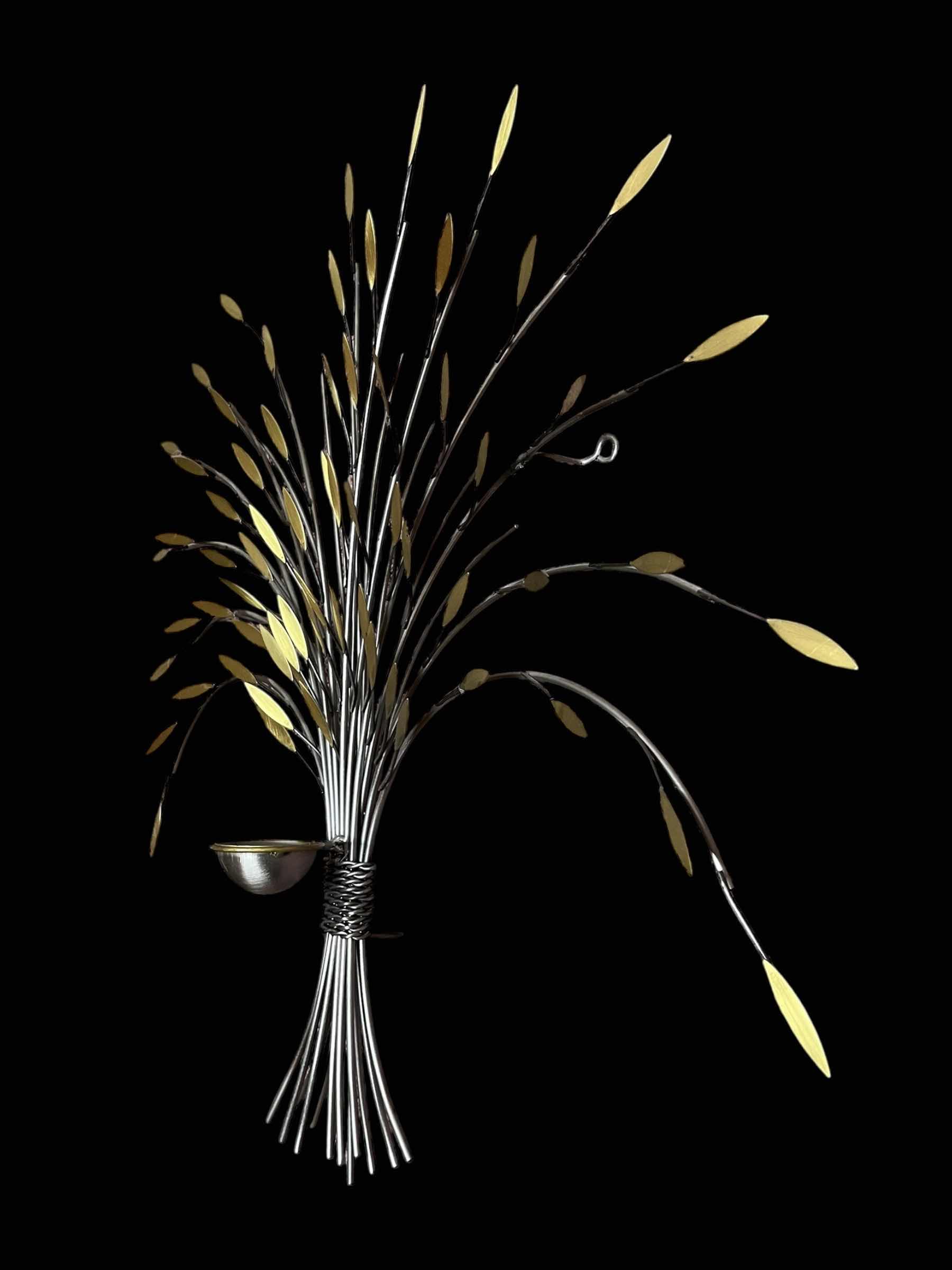 Photo 1 of ARTISAN HOUSE C. JERE SMALL SHEAVES SINGLE METAL SCULPTURE WALL ART (STYLE-210659 SS/BR/CH) W COA 29.5” X 5.5” H26.5”