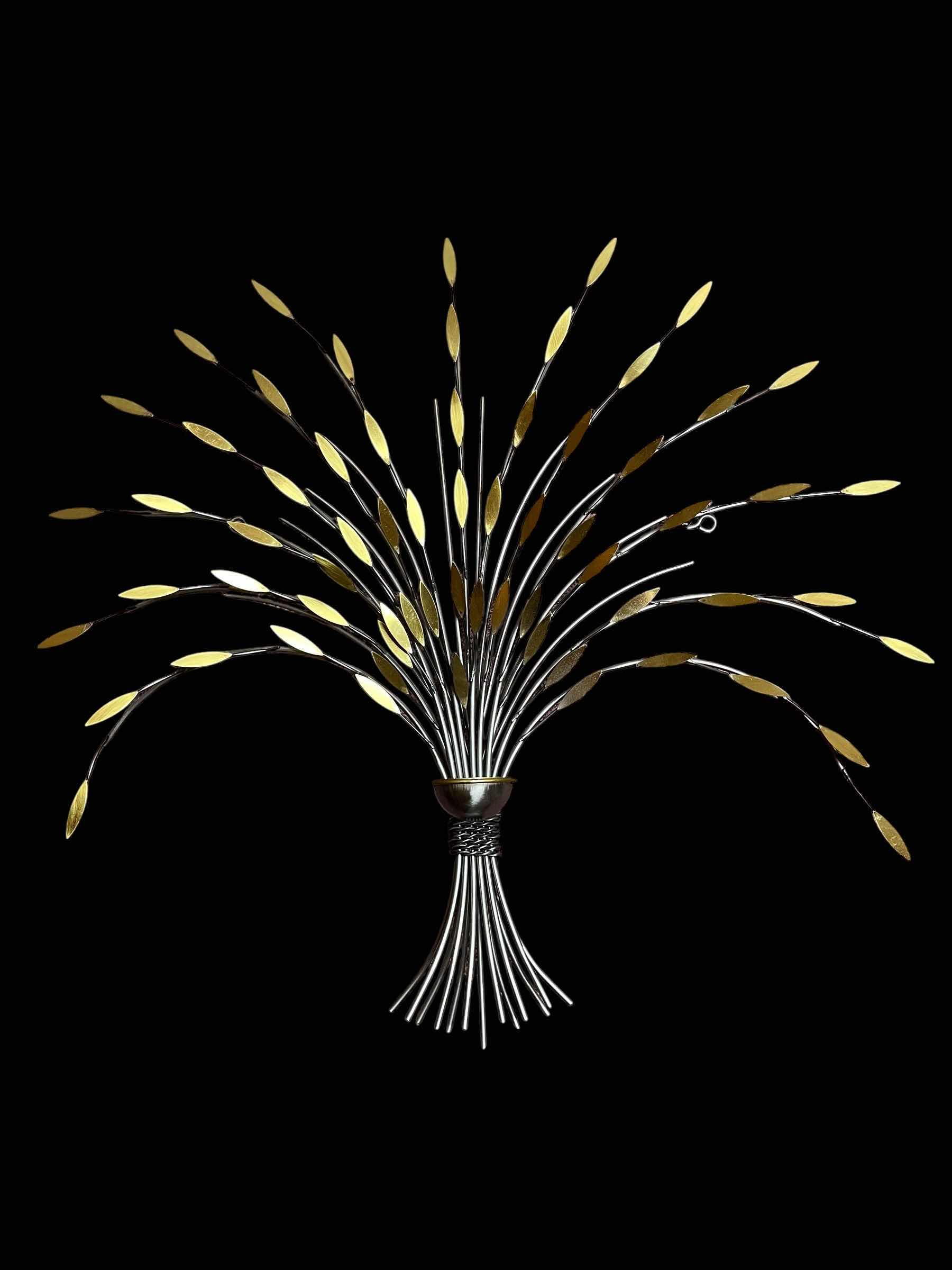 Photo 1 of ARTISAN HOUSE C. JERE SMALL SHEAVES SINGLE METAL SCULPTURE WALL ART (STYLE-210659 SS/BR/CH) W COA 29.5” X 5.5” H26.5”