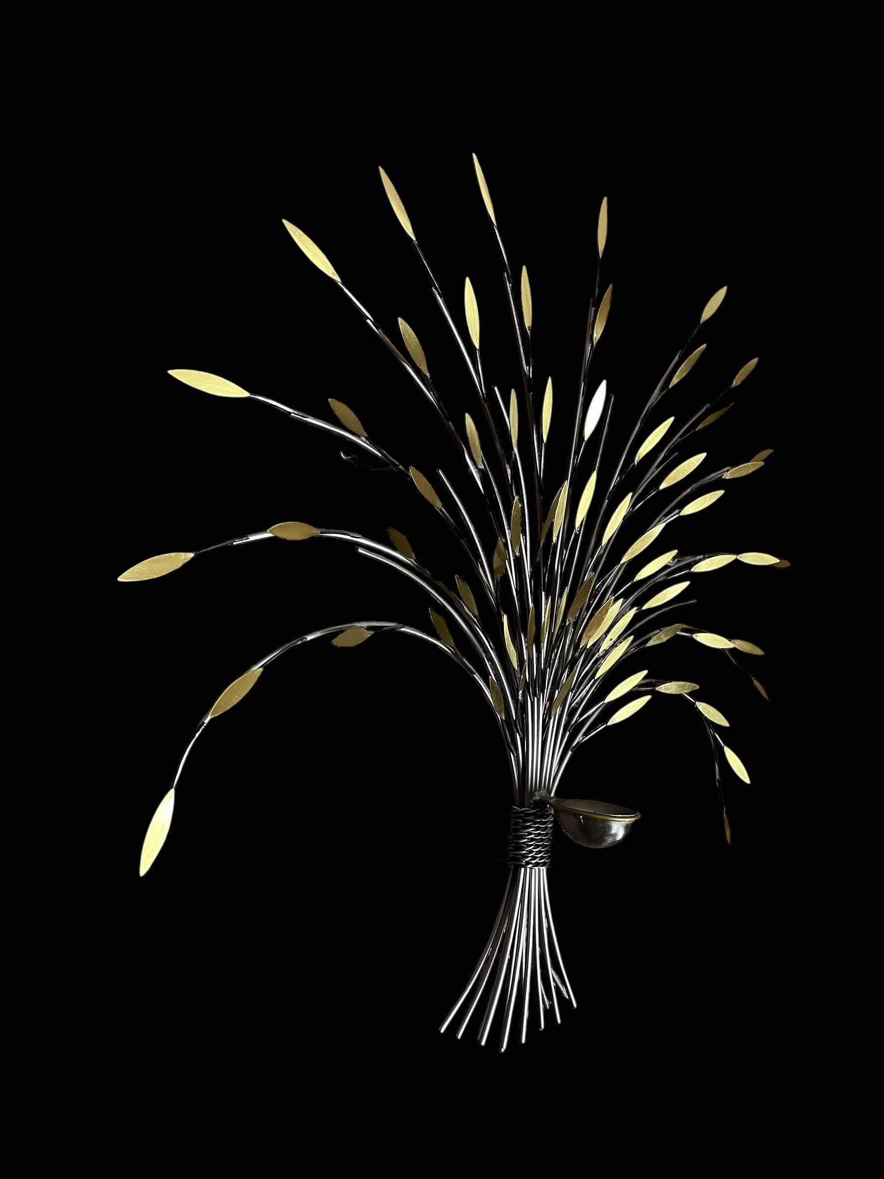 Photo 1 of ARTISAN HOUSE C. JERE SMALL SHEAVES SINGLE METAL SCULPTURE WALL ART (STYLE-210659 SS/BR/CH) W COA 29.5” X 5.5” H26.5”