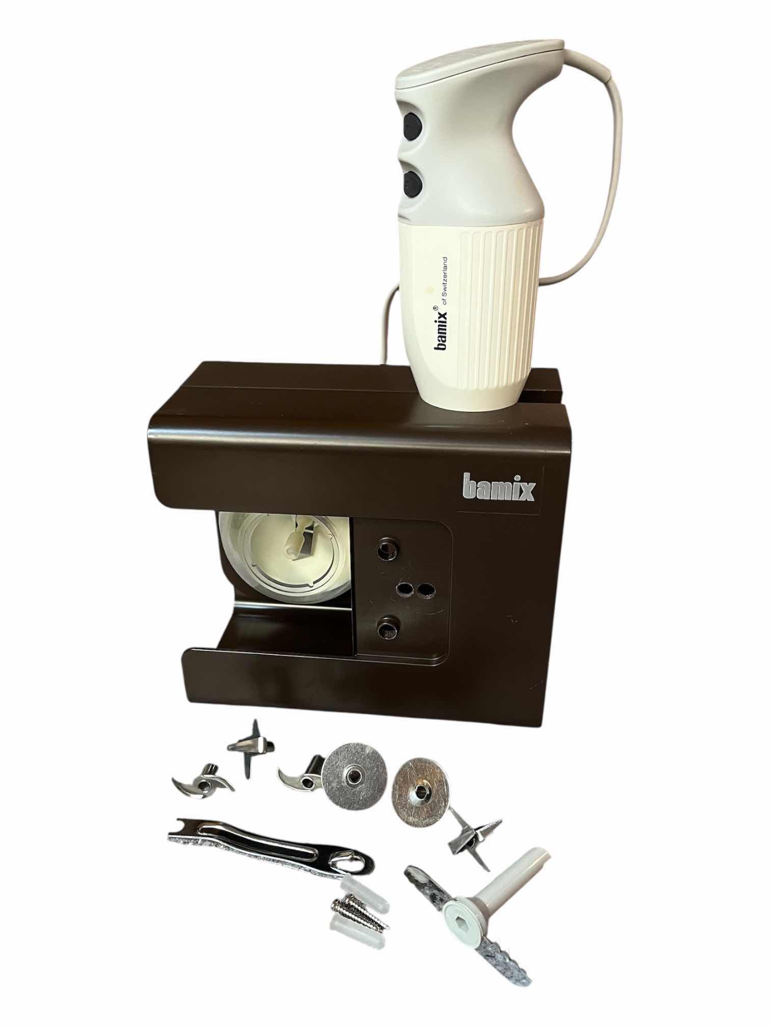 Photo 1 of BAMIX SWITZERLAND HAND BLENDER/MIXER W CADDY, ATTACHMENTS & CONTAINERS M133