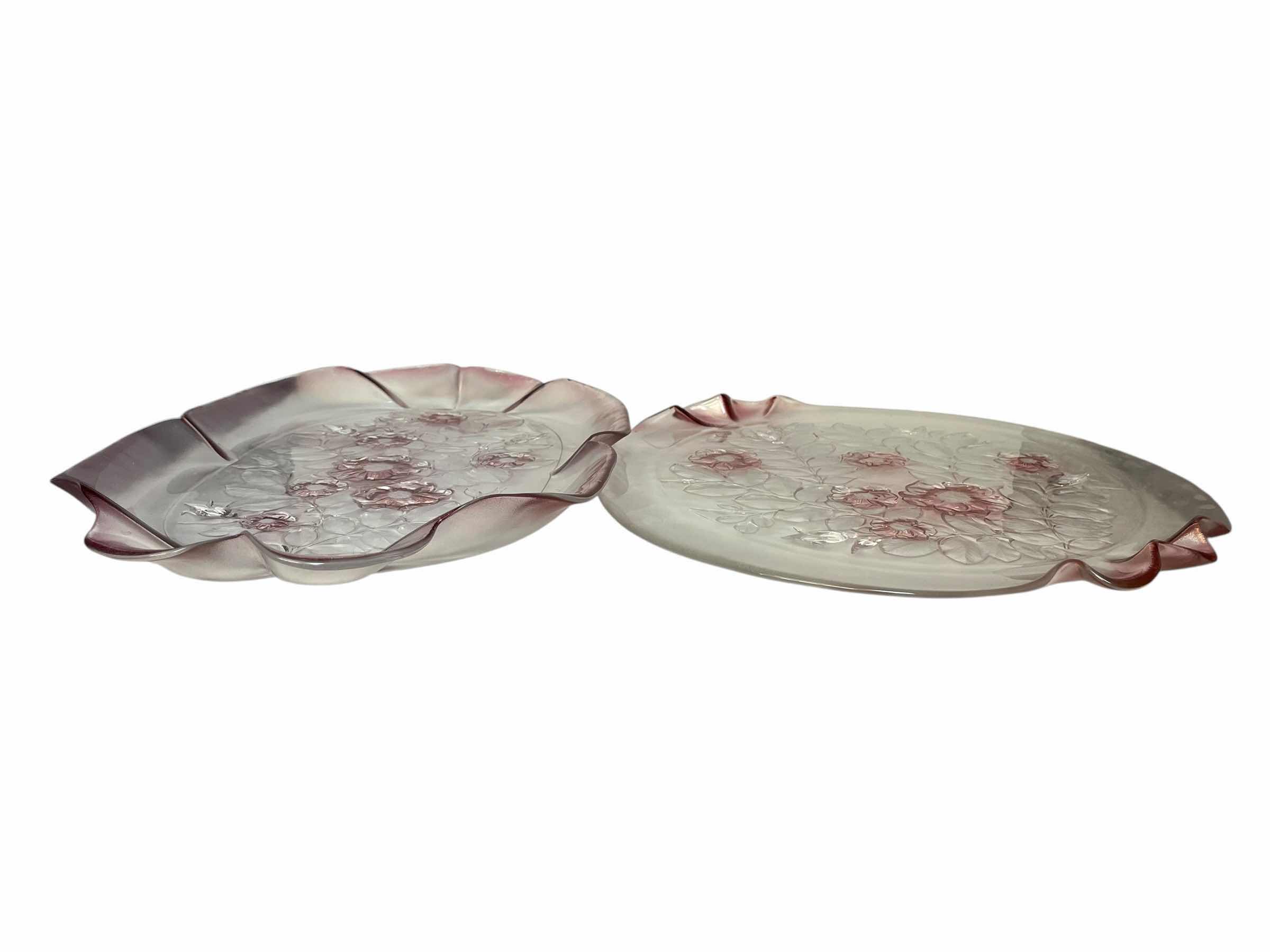 Photo 1 of MIKASA ROSELLE FLORAL DESIGN CLEAR & PINK CRYSTAL SERVING PLATTERS (2) 14” ,16”