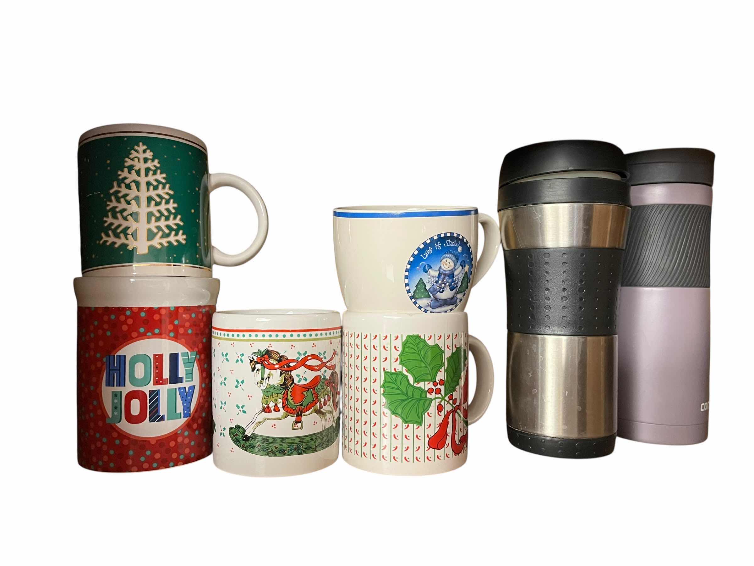 Photo 1 of CHRISTMAS COFFEE CUPS (5) & THERMOS CONTAINERS (2)
