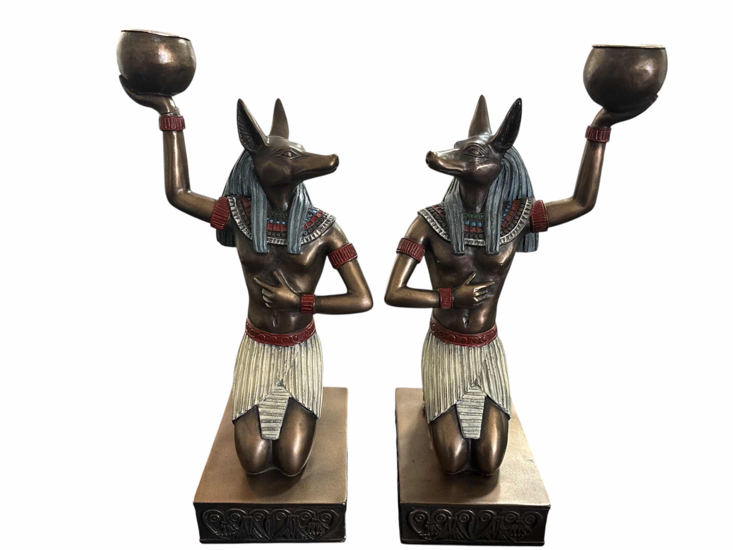 Photo 1 of MYTH & LEGENDS 8” ANUBIS CANDLEHOLDER SET OF 2, LUXOR GIFT COLLECTION