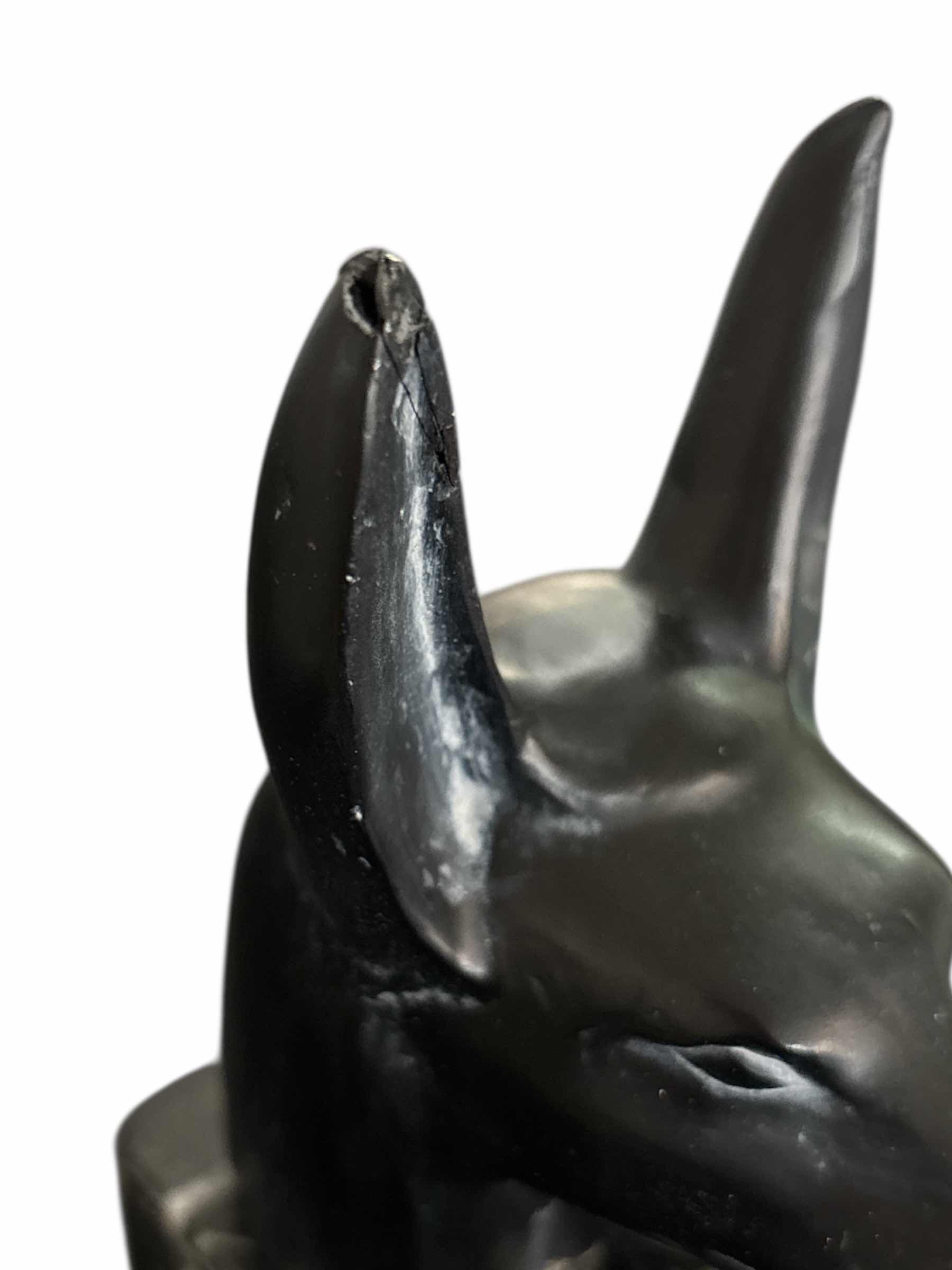 Photo 1 of HEAD OF ANUBIS BUST W MARBLE BASE 6.75”, CASTING STONE/BLACK BASALT