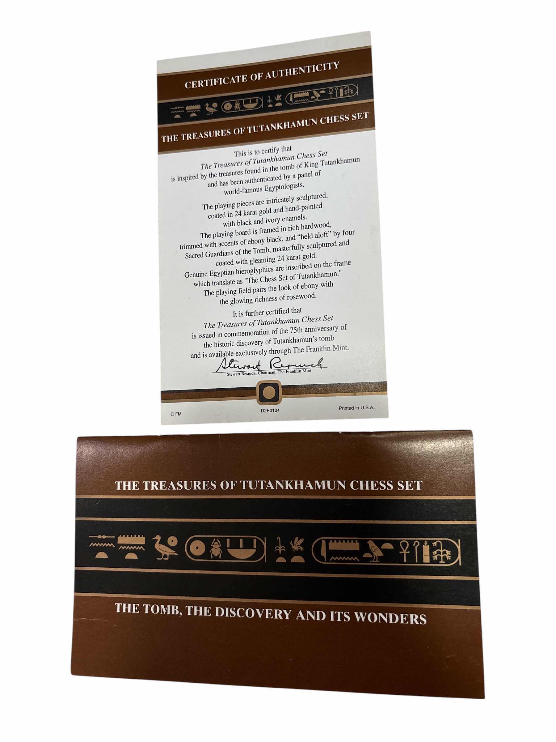 Photo 1 of THE FRANKLIN MINT YR’1989 ‘THE TREASURES OF TUTANKHAMUN CHESS SET W 24K GOLD PLATED PCS & COA (READ NOTES)