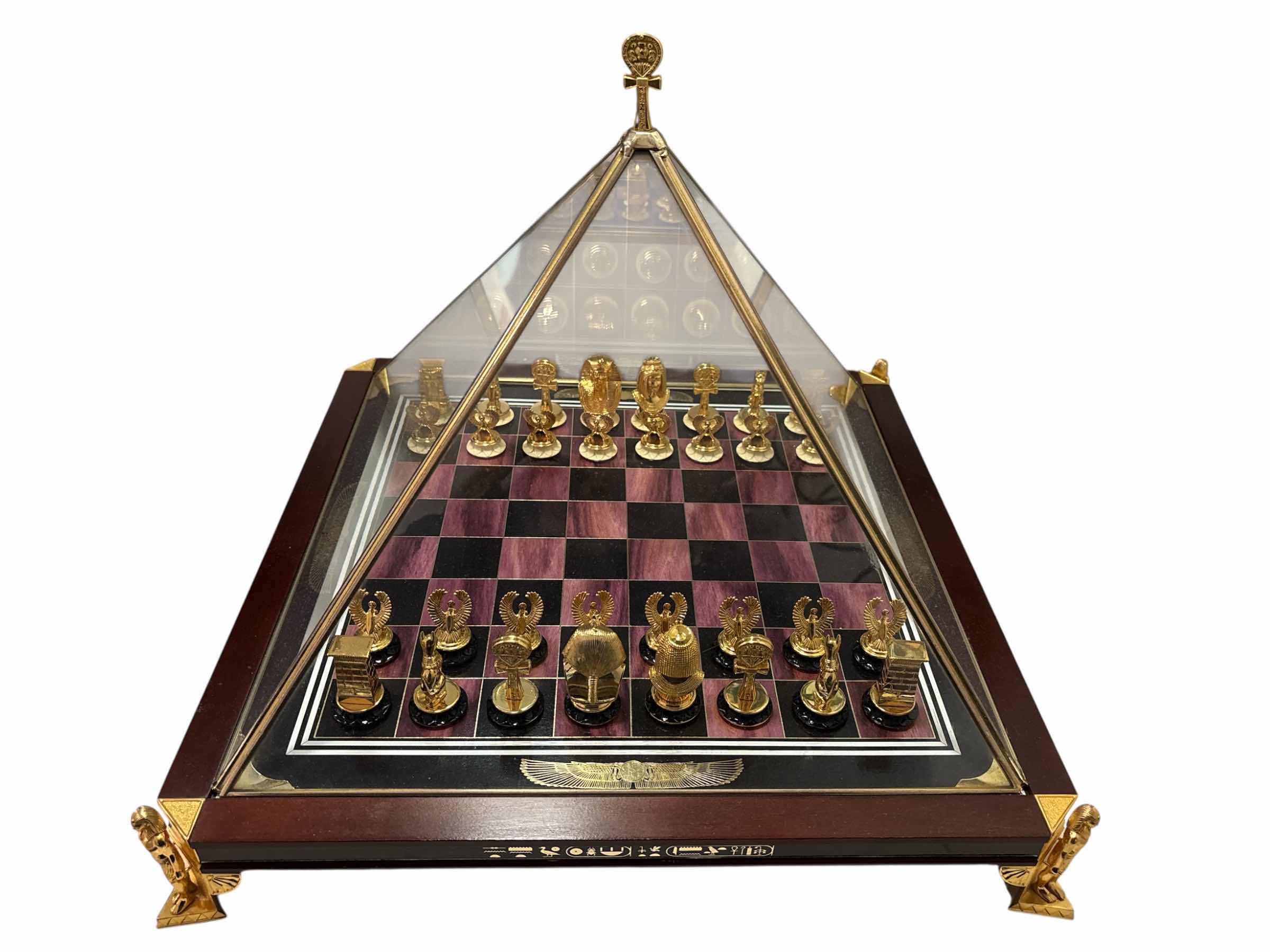 Photo 1 of THE FRANKLIN MINT YR’1989 ‘THE TREASURES OF TUTANKHAMUN CHESS SET W 24K GOLD PLATED PCS & COA (READ NOTES)