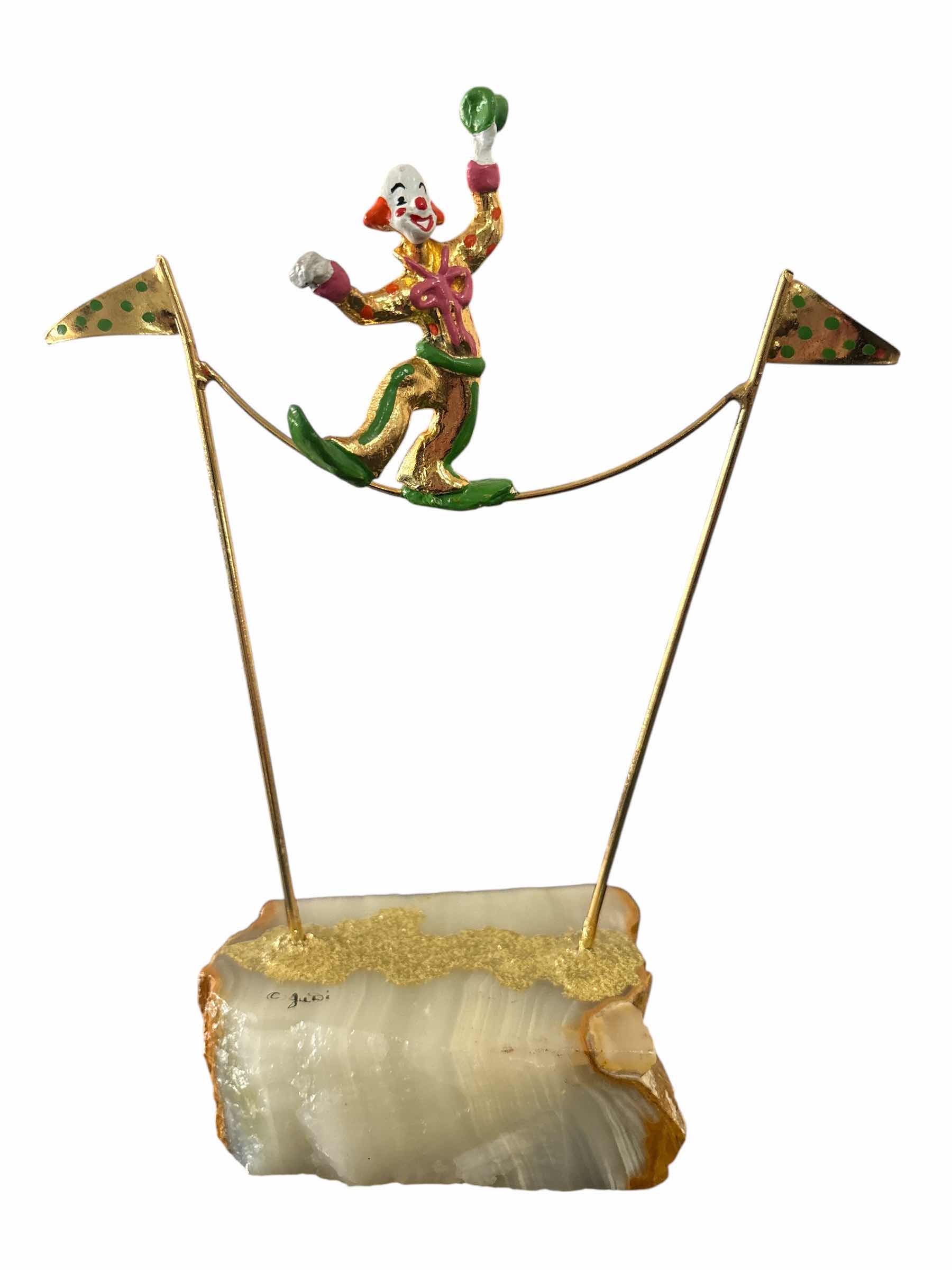 Photo 1 of VINTAGE SIGNED JUDI ORIGINALS 24K GOLD PLATED CLOWN ON TIGHTROPE 8.5” SCULPTURE ON ONYX BASE// NOT RON LEE