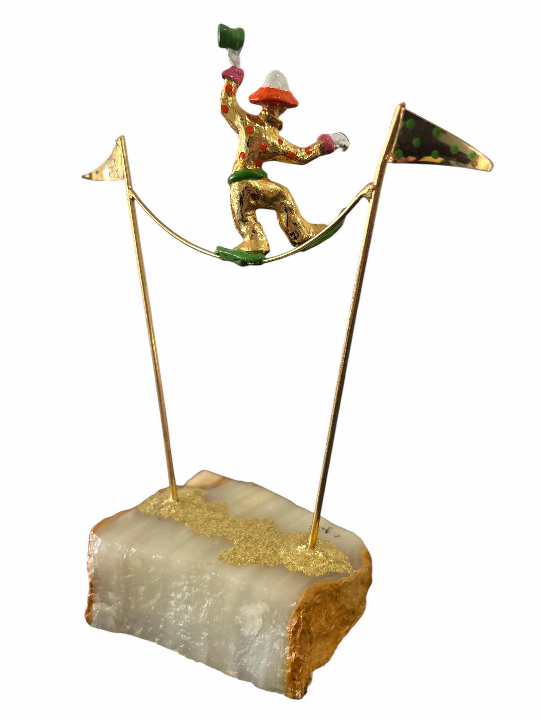 Photo 1 of VINTAGE SIGNED JUDI ORIGINALS 24K GOLD PLATED CLOWN ON TIGHTROPE 8.5” SCULPTURE ON ONYX BASE// NOT RON LEE