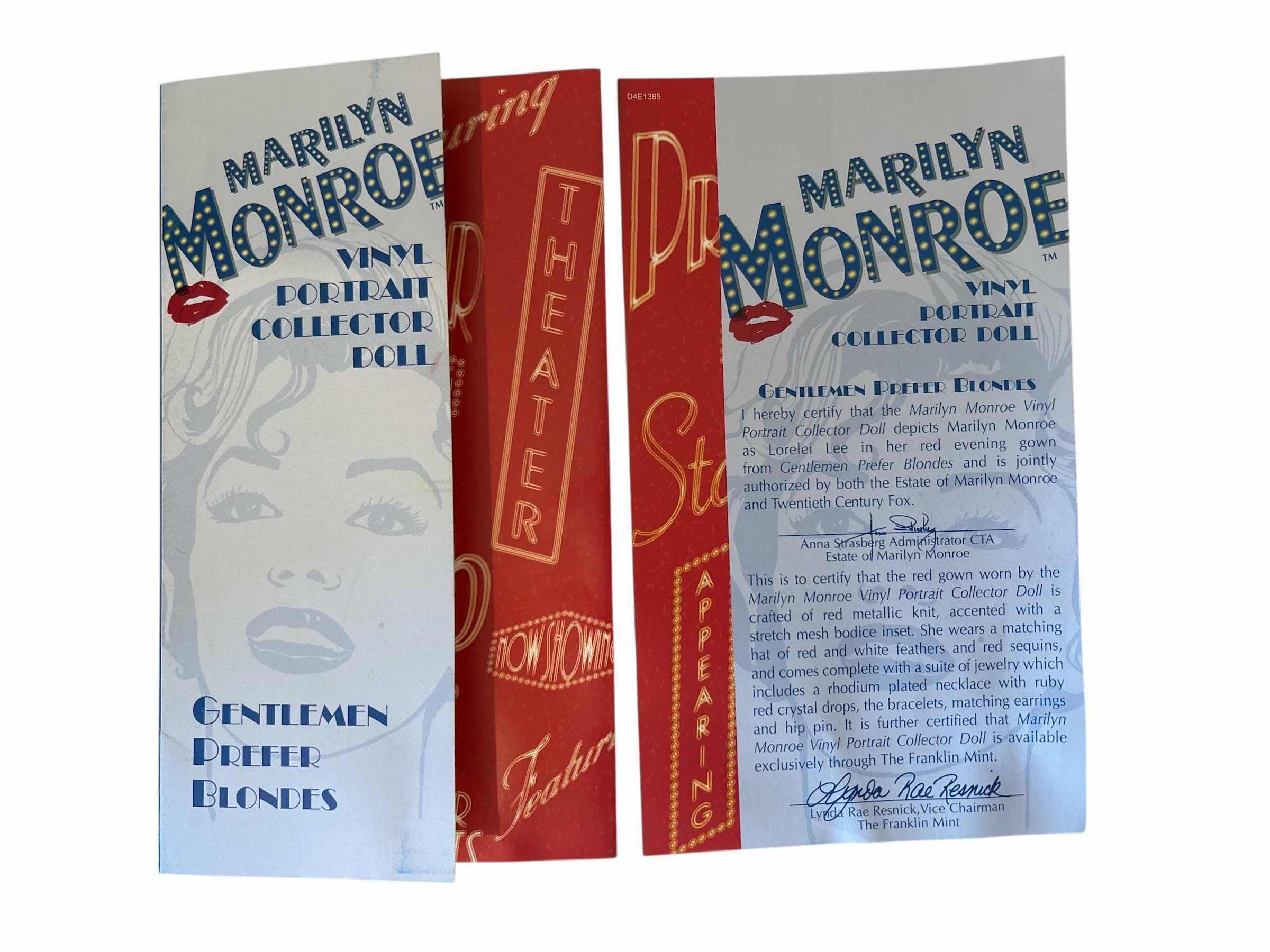 Photo 1 of MARILYN MONROE PORCELAIN DOLL GENTLEMEN PREFER BLONDES WCOA H17”