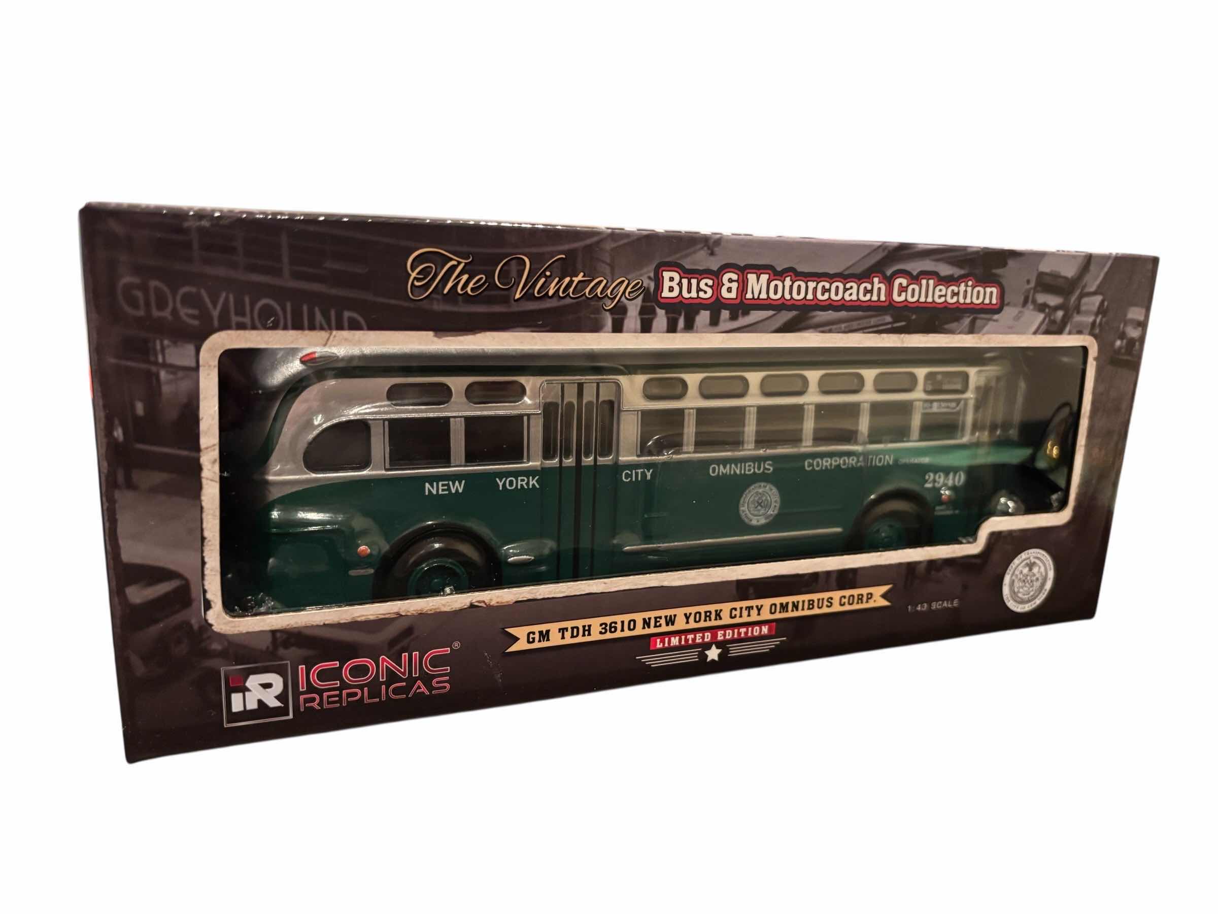 Photo 1 of ICONIC REPLICAS THE VINTAGE BUS & MOTORCOACH COLLECTION DIE CAST GM TDH 3610 NEW YORK CITY OMNIBUS CORP LIMITED EDITION 1:43 SCALE MODEL (43-0351)