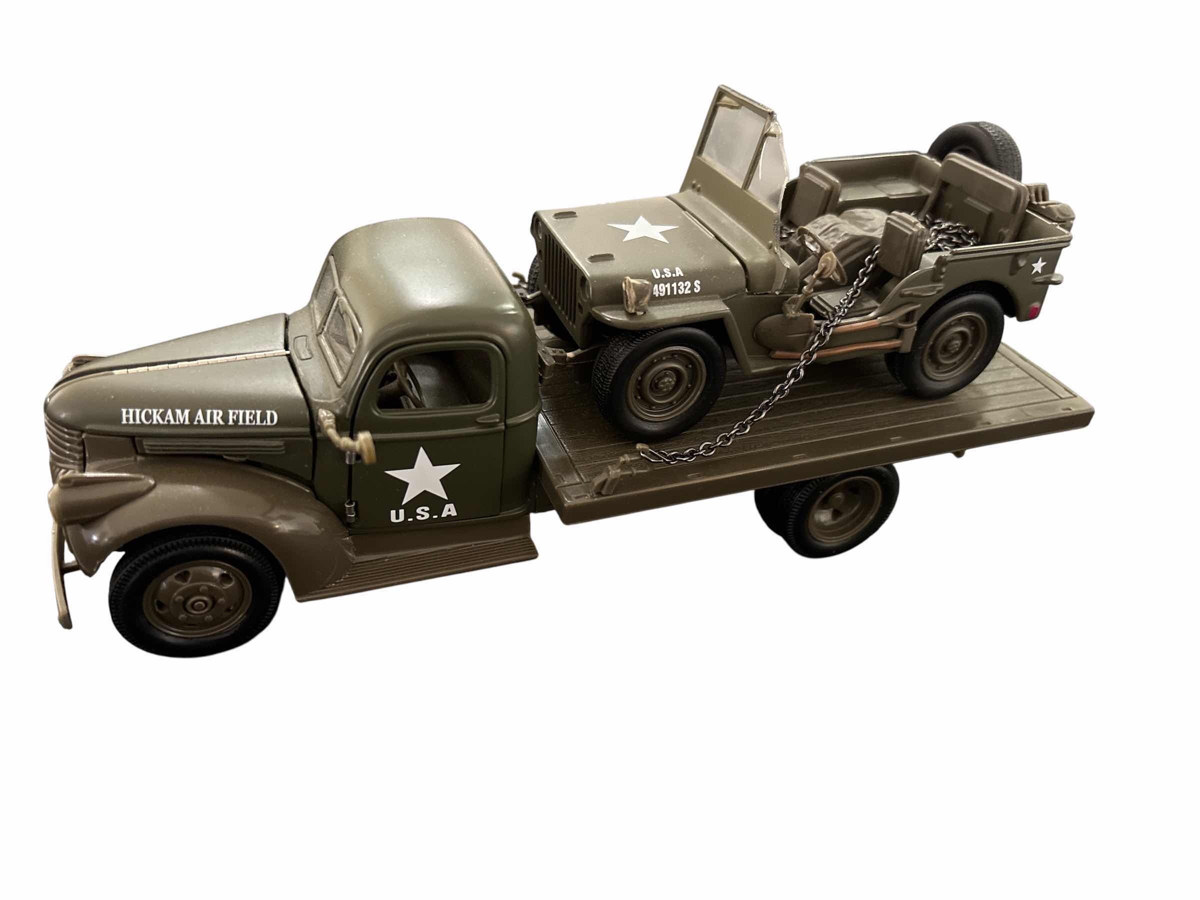 Photo 1 of NEWRAY DIE-CAST MODEL 1941 MILITARY MISSION CHEVROLET FLATBED TRUCK “HICKAM AIR FIELD” W WILLY’S JEEP 1:32 SCALE