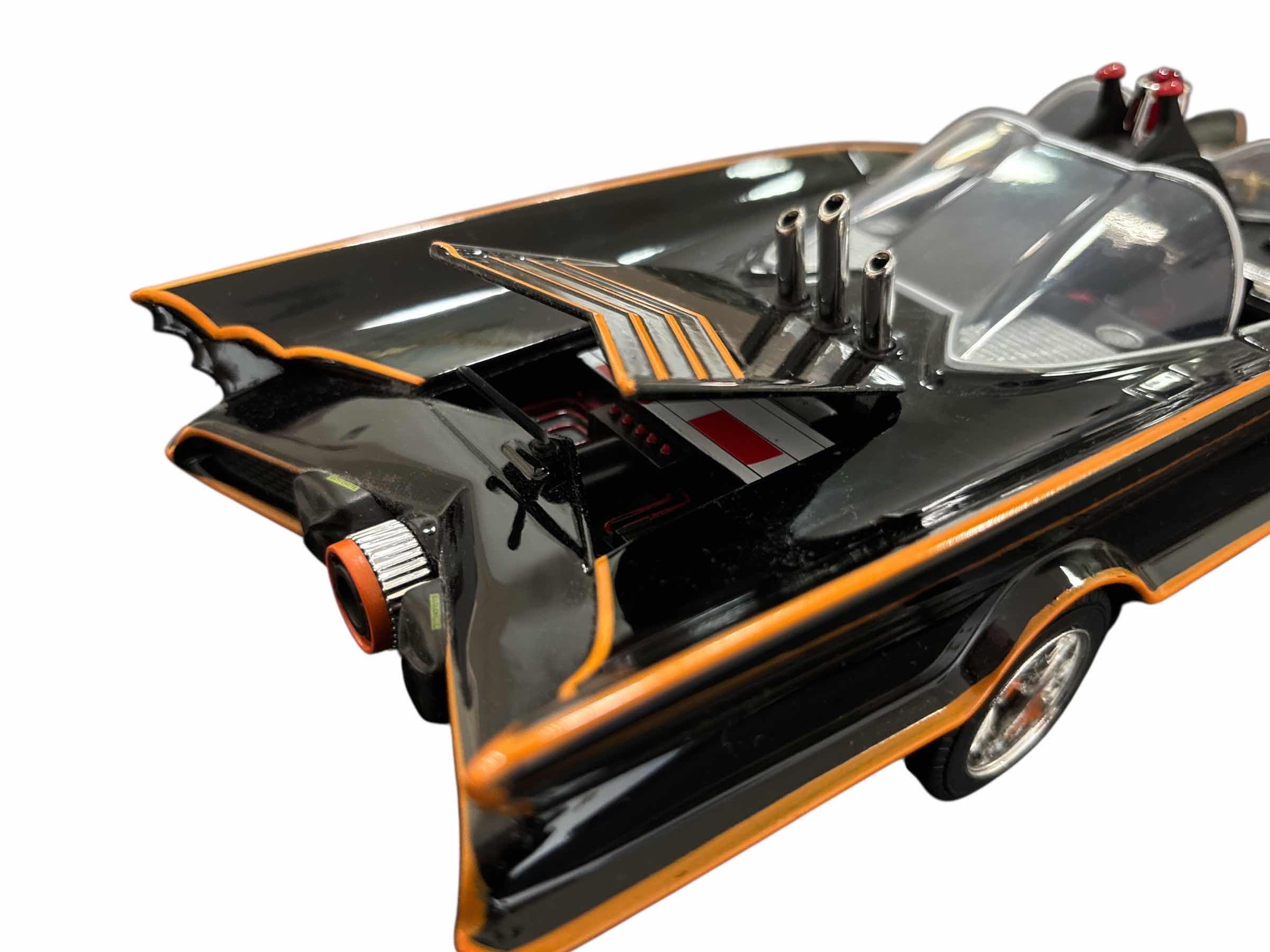 Photo 1 of JADA TOYS CLASSIC TV SERIES BATMOBILE W WORKING LIGHTS & 3” DIE-CAST BATMAN & ROBIN FIGURINES 1:18 SCALE
