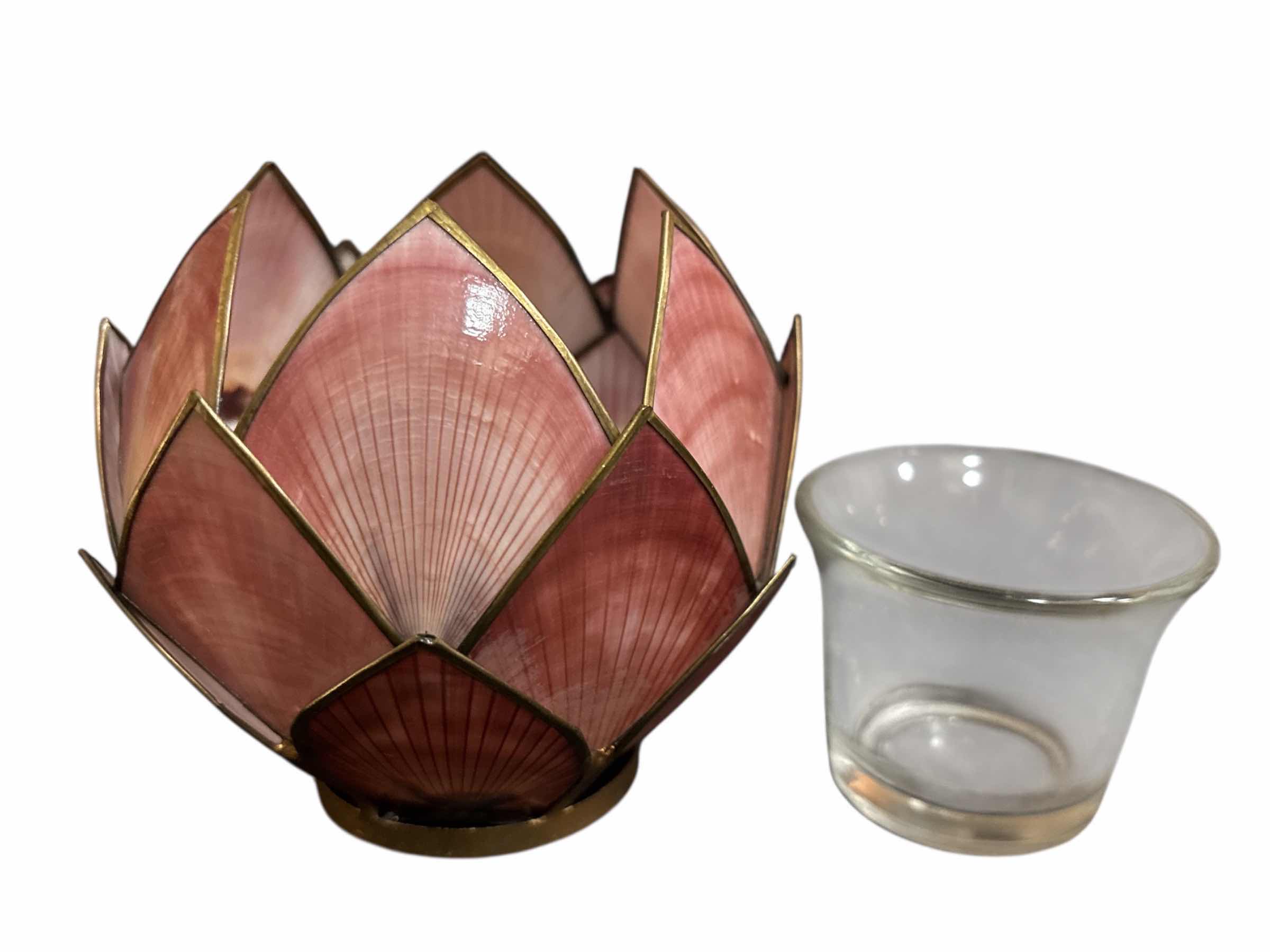 Photo 1 of CAPIZ SHELL LOTUS DESIGN VOTIVE CANDLE HOLDERS FROM THE PHILIPPINES (SET OF 3)