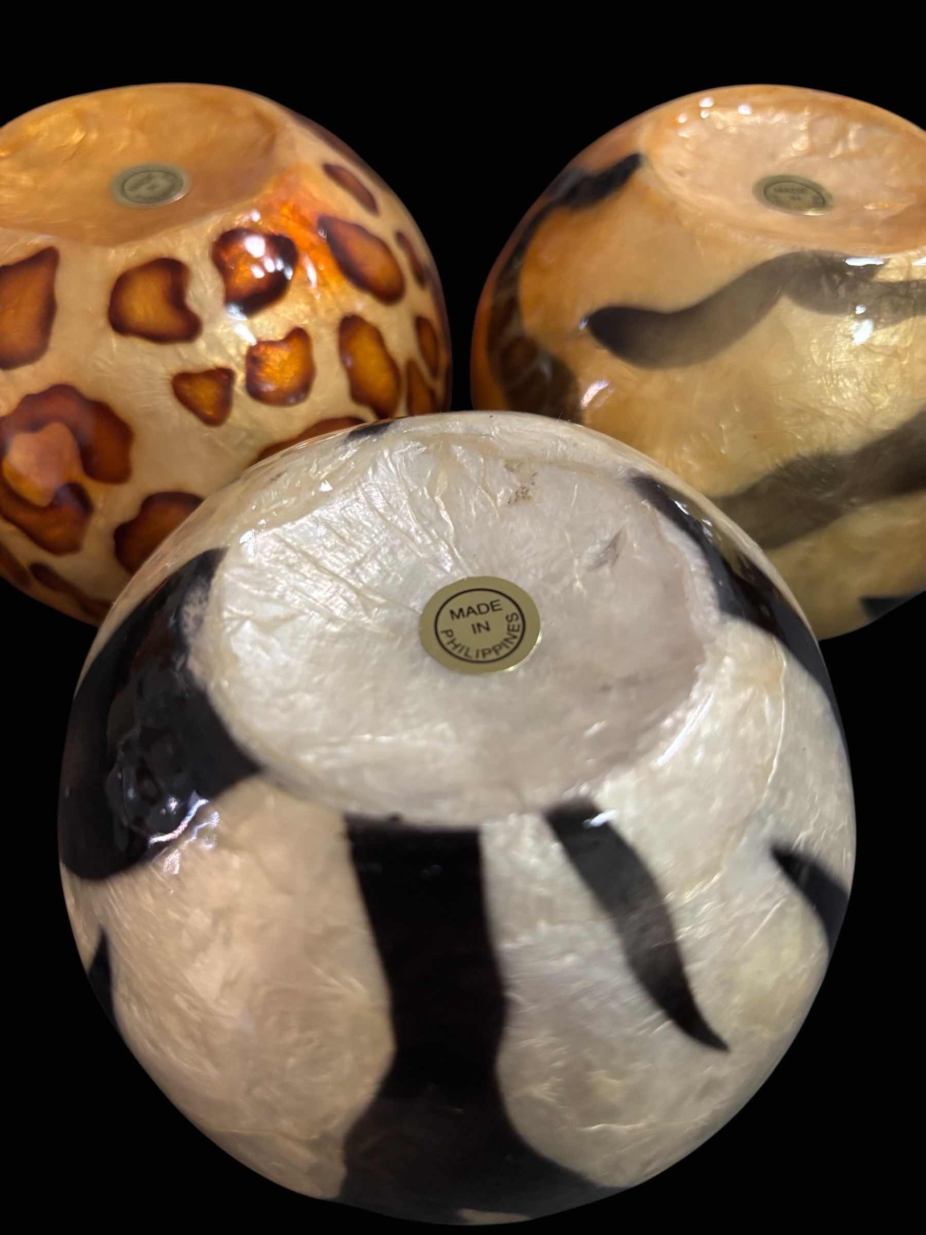 Photo 1 of ANIMAL PRINT 4” ORB TEA LIGHT HOLDERS, SET OF 3